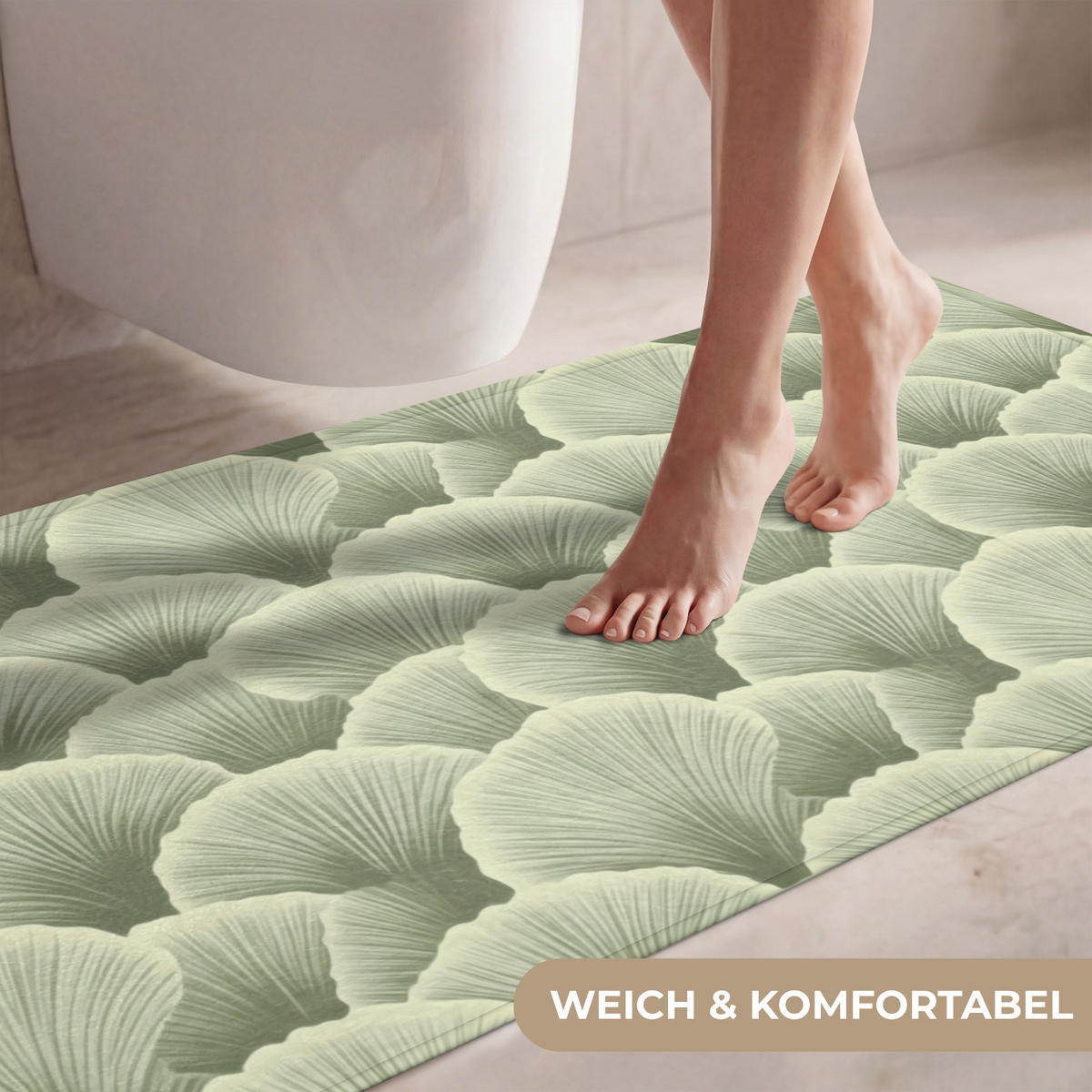 WC PŘEDLOŽKA Vějíř - list - zelený 120x60 cm - pastelově zelená, textil/plast (120/1cm) - OnlyWow