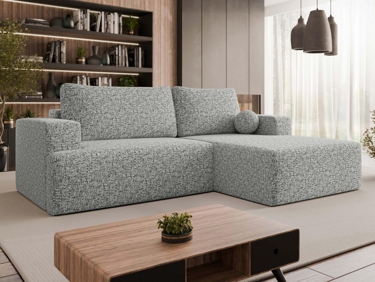 ECKSOFA Mivo, Seite: Rechts - Platinfarben/Schwarz, Holz/Kunststoff (266/163cm) - MIRJAN24