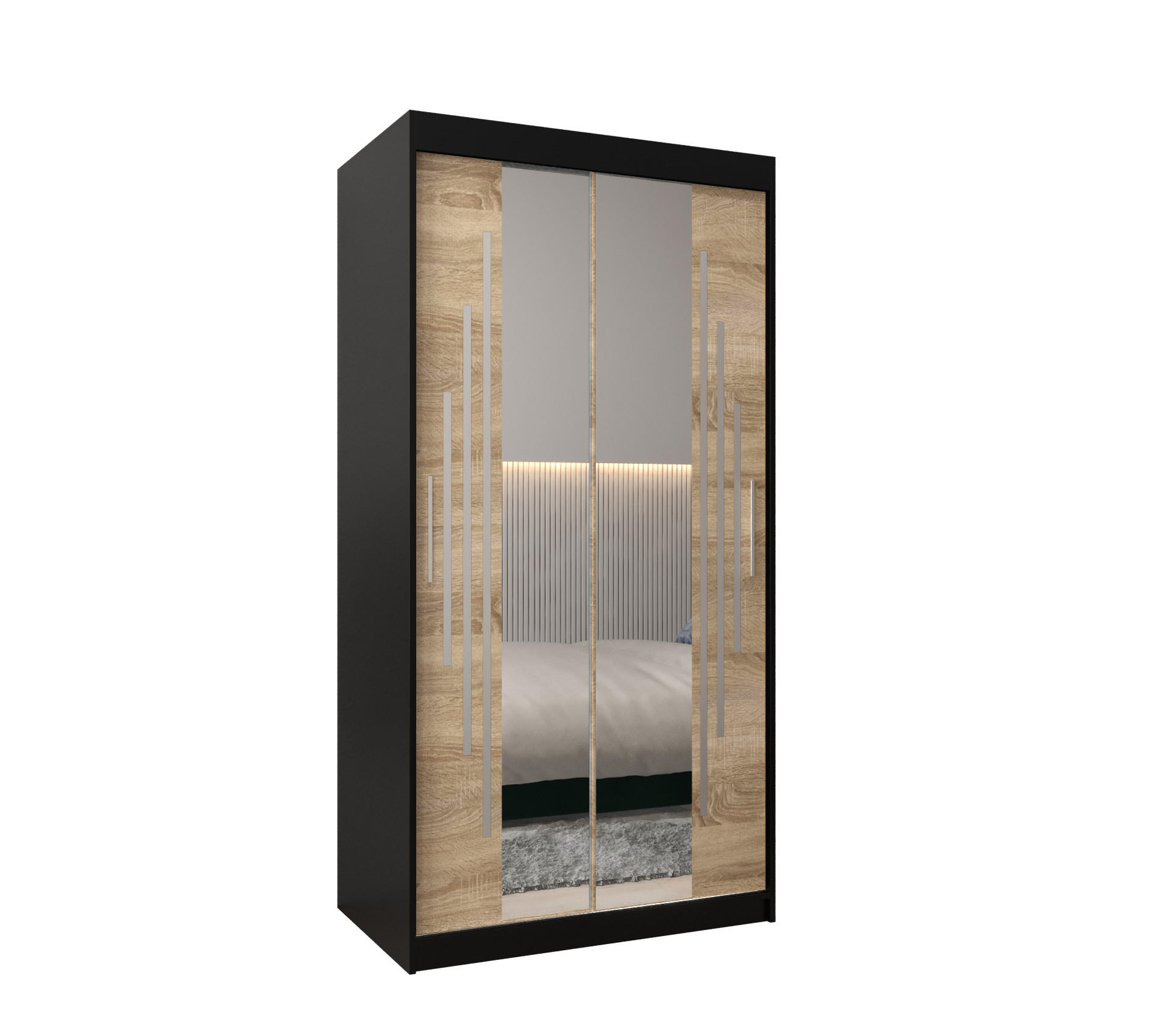 Abiks Möbel Schwebetürenschrank Schwarz, Sonoma Eiche 100x200x62 cm