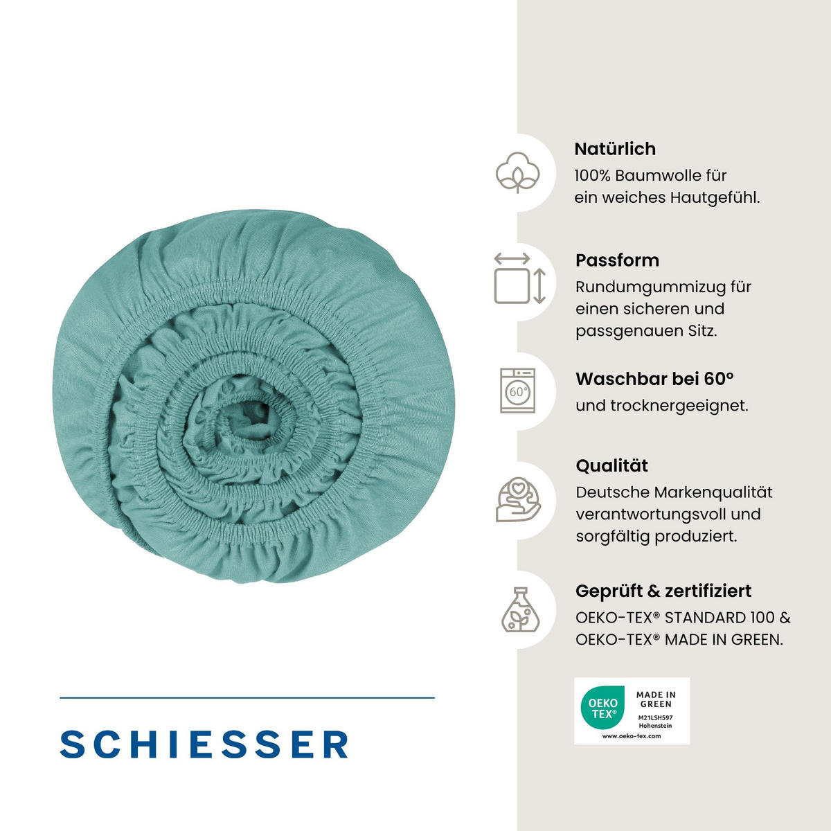 SPANNBETTLAKEN Jessi 100% Baumwolle 150x200 cm Mint - Mintgrün, Textil (150/200cm) - SCHIESSER