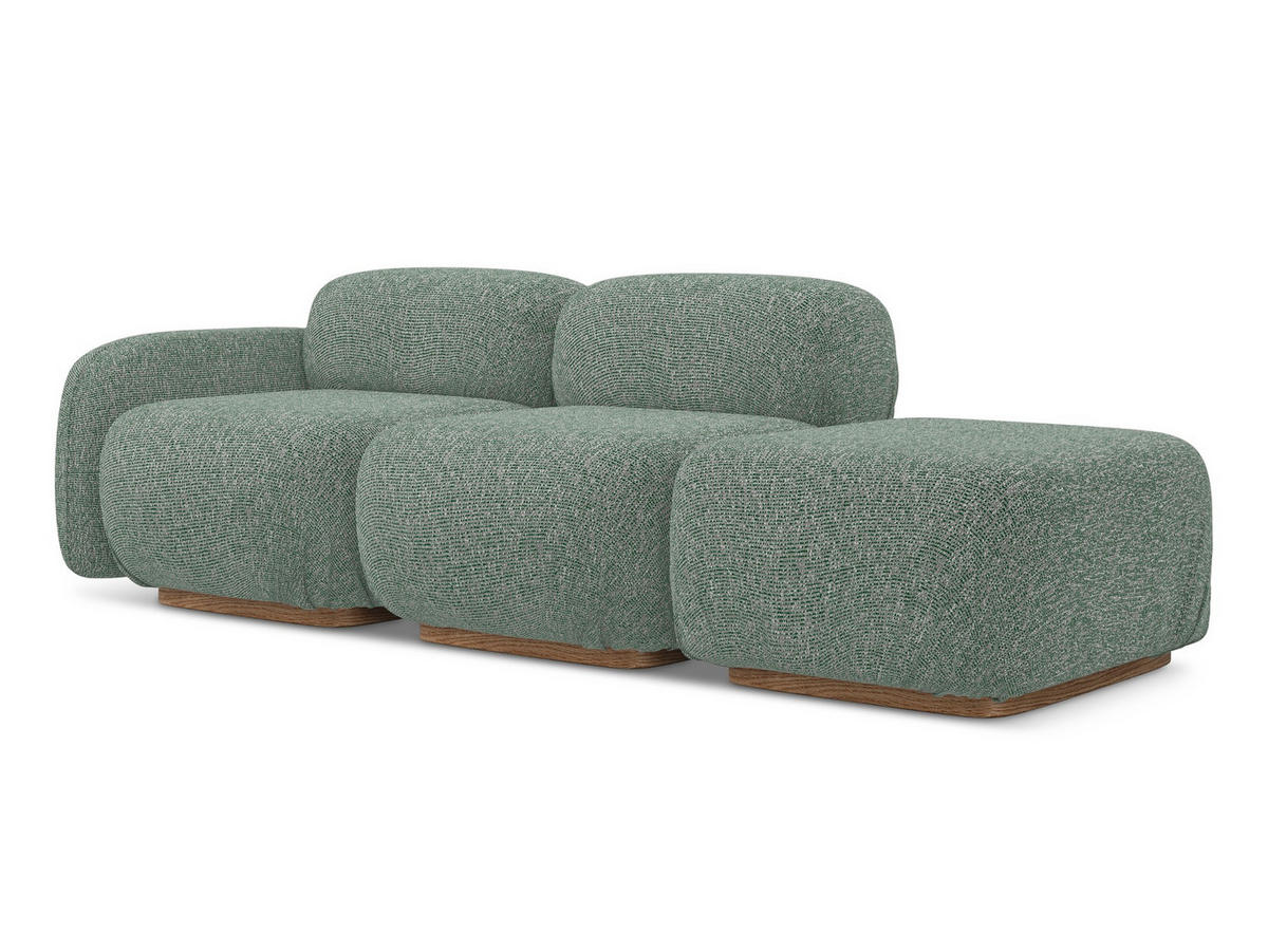 3-SITZER SOFA Rechts Strukturstoff Stoff Grün - Braun/Hellgrün, Holz/Textil (258/73/95cm) - Makamii