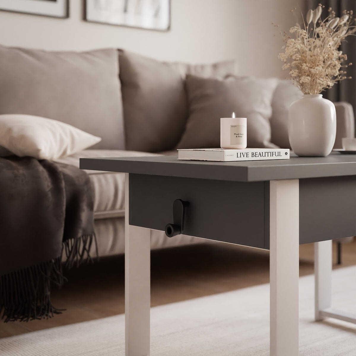 COUCHTISCH TIVOR Multifunktionalität 3-in-1 - Kaschmir/Dunkelgrau, Holzwerkstoff/Metall (67/120/63.5cm) - Idohome