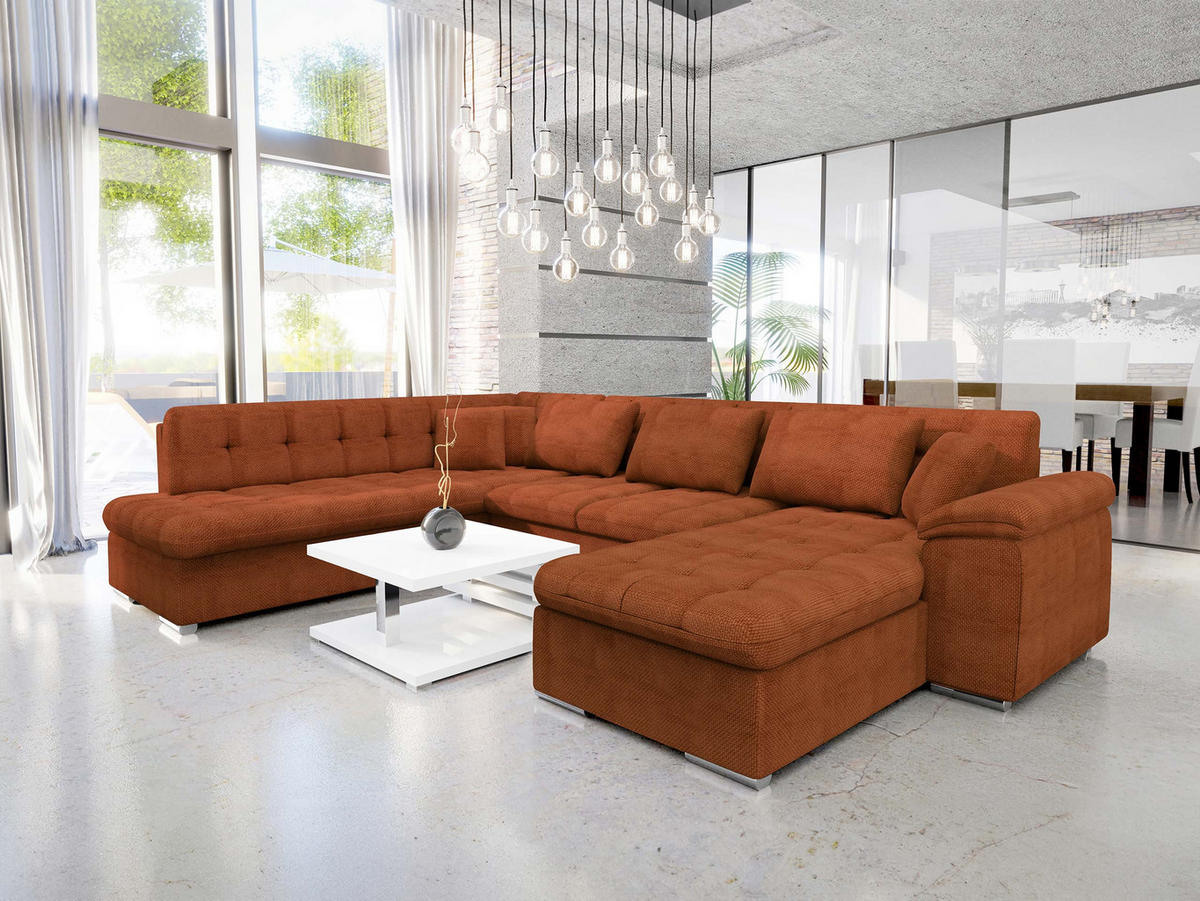 WOHNLANDSCHAFT Niko Bis, Seite: Rechts - Dunkelorange, Holz/Textil (348/76/205cm) - MIRJAN24