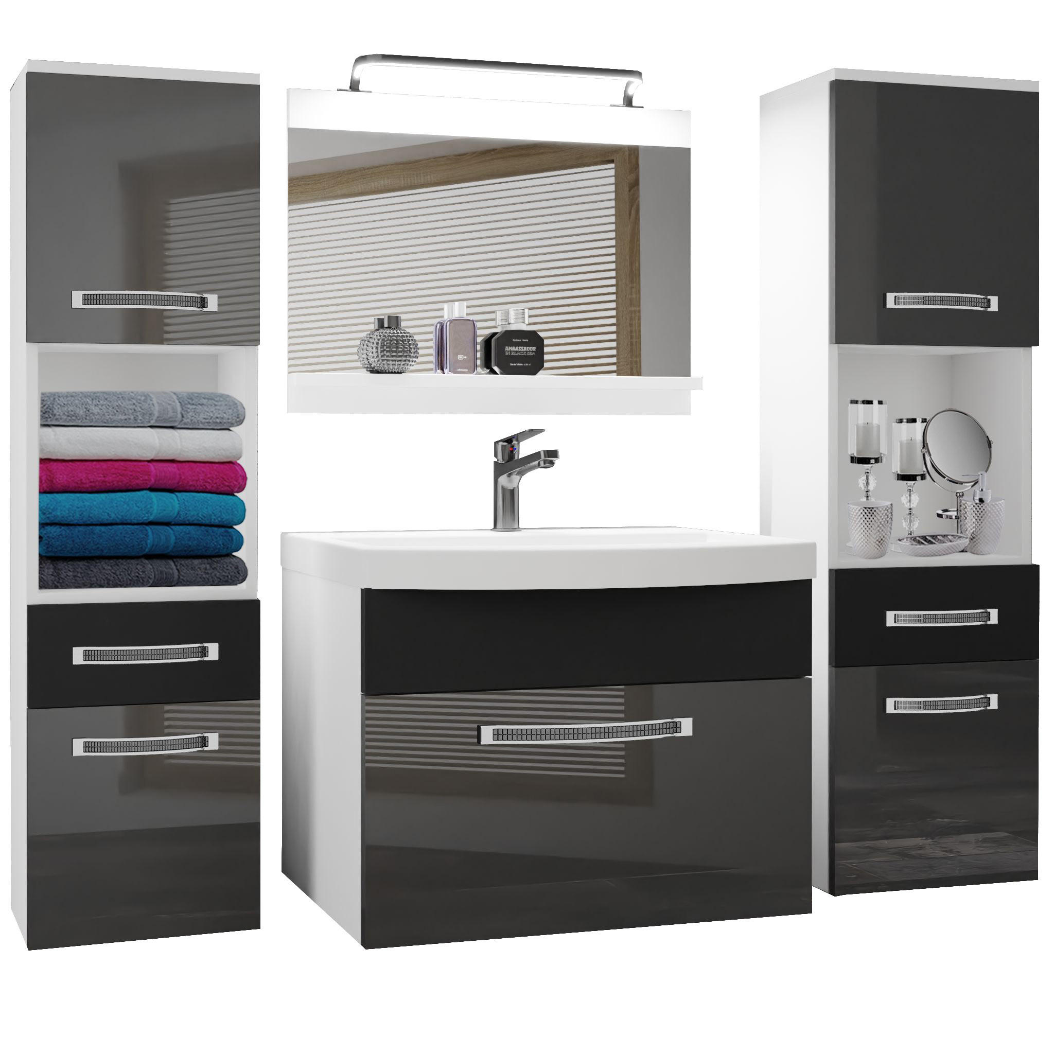 BADMÖBEL Badezimmer Silber Schwarz Glänzend Matt - Schwarz/Grau, Holz (140/113/40cm) - B BELINI GROUP