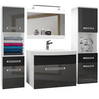 BADMÖBEL Badezimmer Silber Schwarz Glänzend Matt - Schwarz/Grau, Holz (140/113/40cm) - B BELINI GROUP