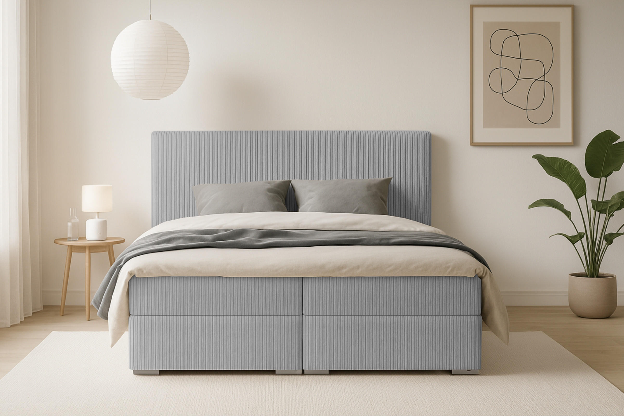 BOXBETT LON IV 160/200 in Cord Hellgrau H3 - Hellgrau, Holz/Holzwerkstoff (160/200cm) - Deine Möbel 24