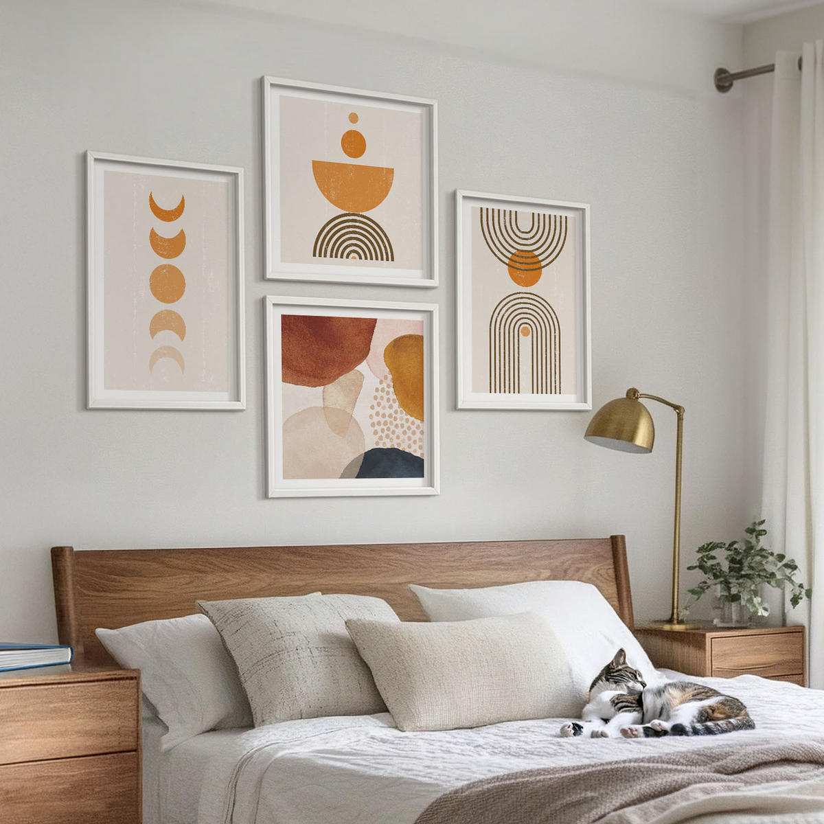 BILDER SET 4er Set - 50x50 cm & 40x60 cm Weißer Rahmen - Boho-minimalistische Dekorationen - Weiß, Kunststoff (50/50cm) - TULUP