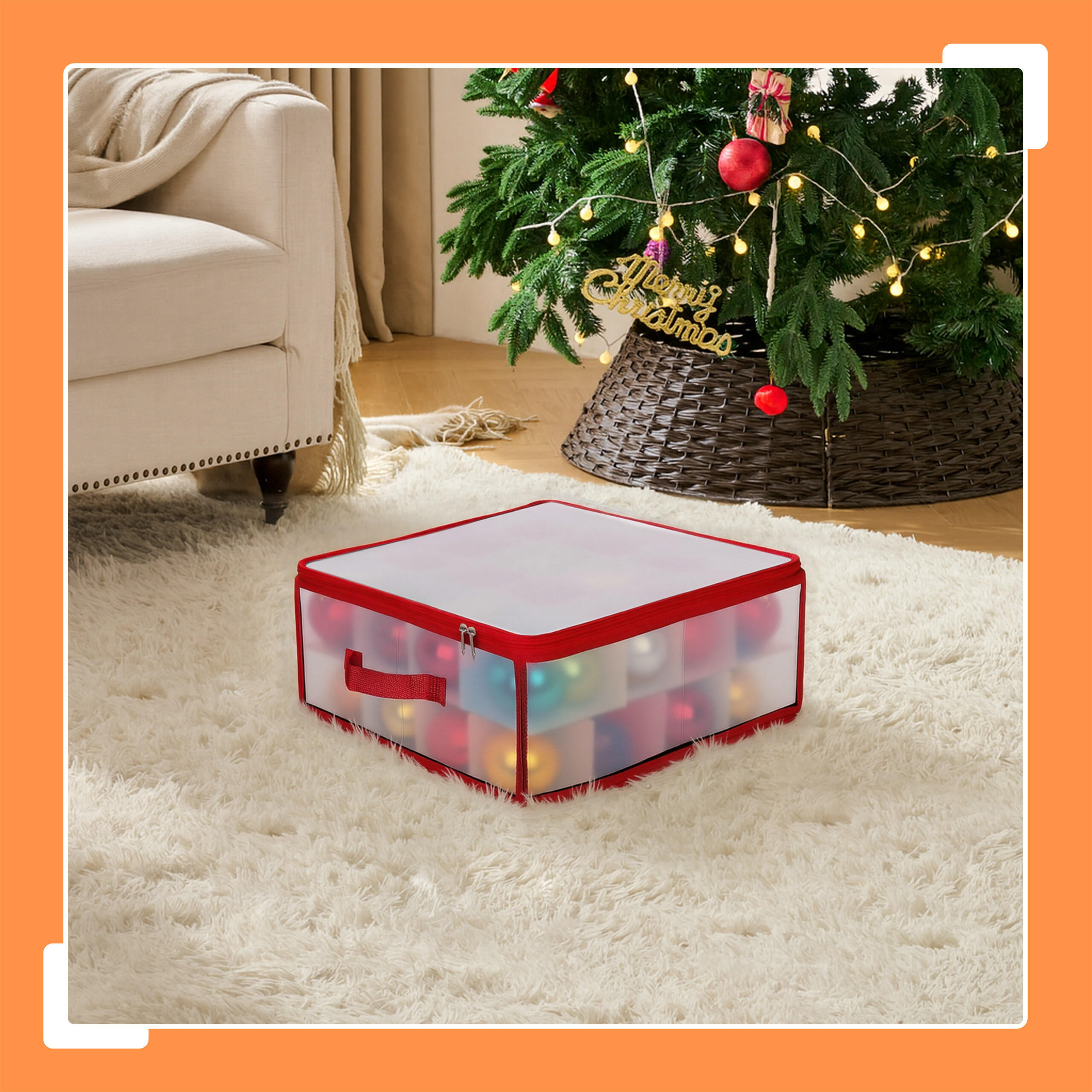WEIHNACHTSKUGEL-AUFBEWAHRUNGSBOX - Rot, Wellpappe/Kunststoff (36/18/36cm) - Relaxdays