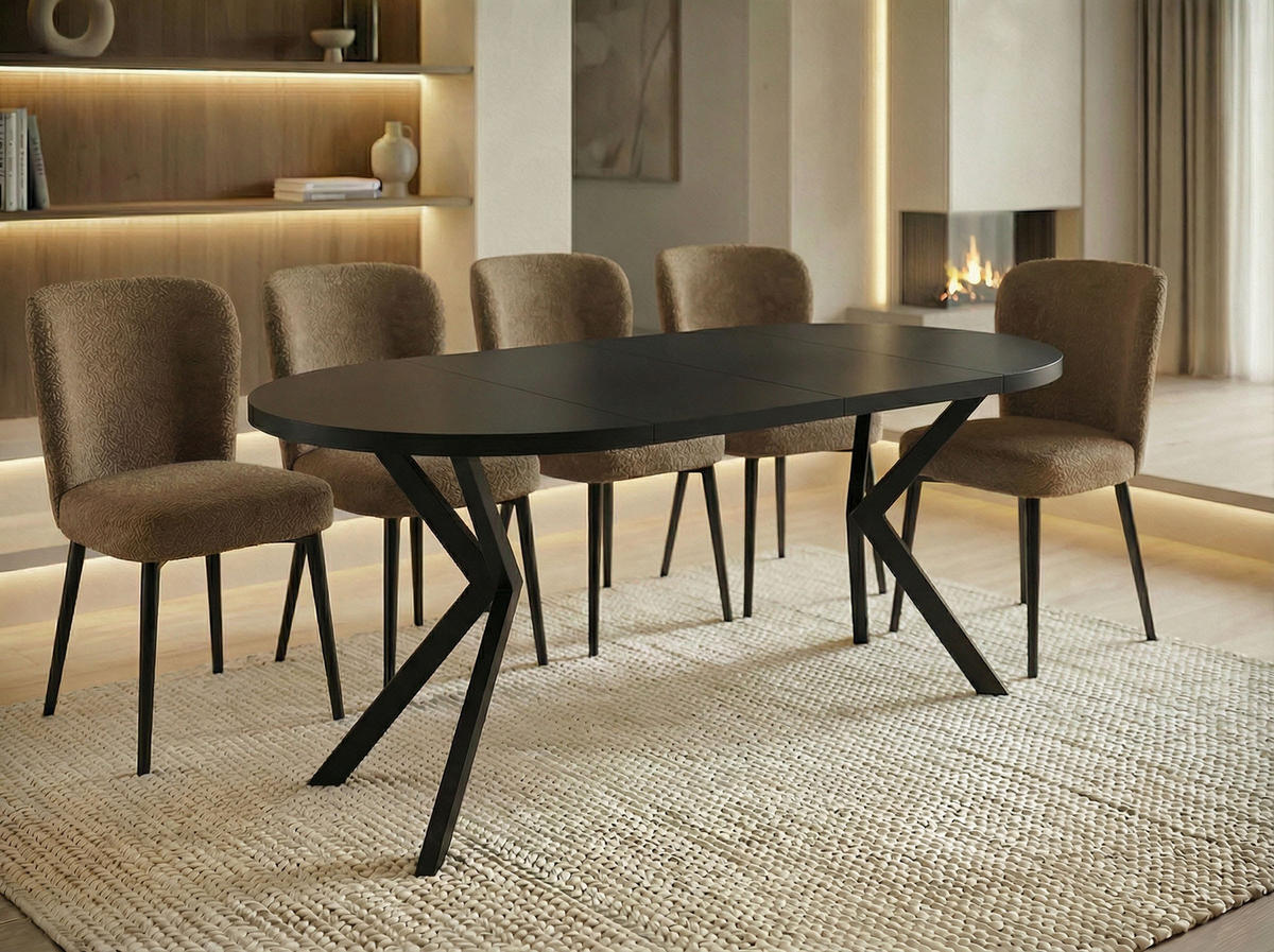 ESSTISCH Valeo runder ausziehbarer, Schwarz 100-180/100/76 cm - Schwarz, Holzwerkstoff/Metall (100/100/76cm) - WFL GROUP