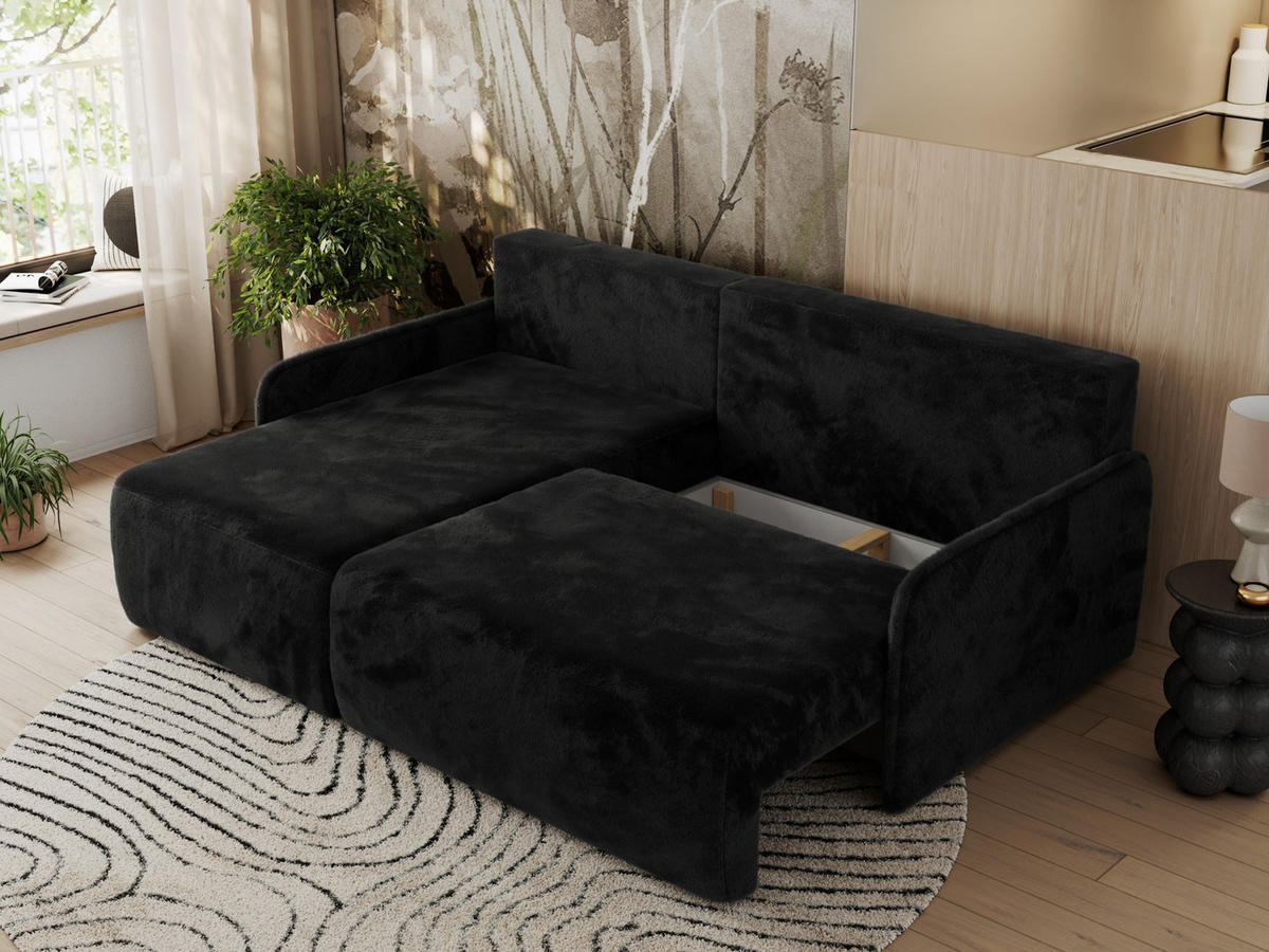 ECKSCHLAFSOFA ARPA L Schwarz Plüsch - links - Schwarz, Kunststoff/Textil (198/150cm) - MKS