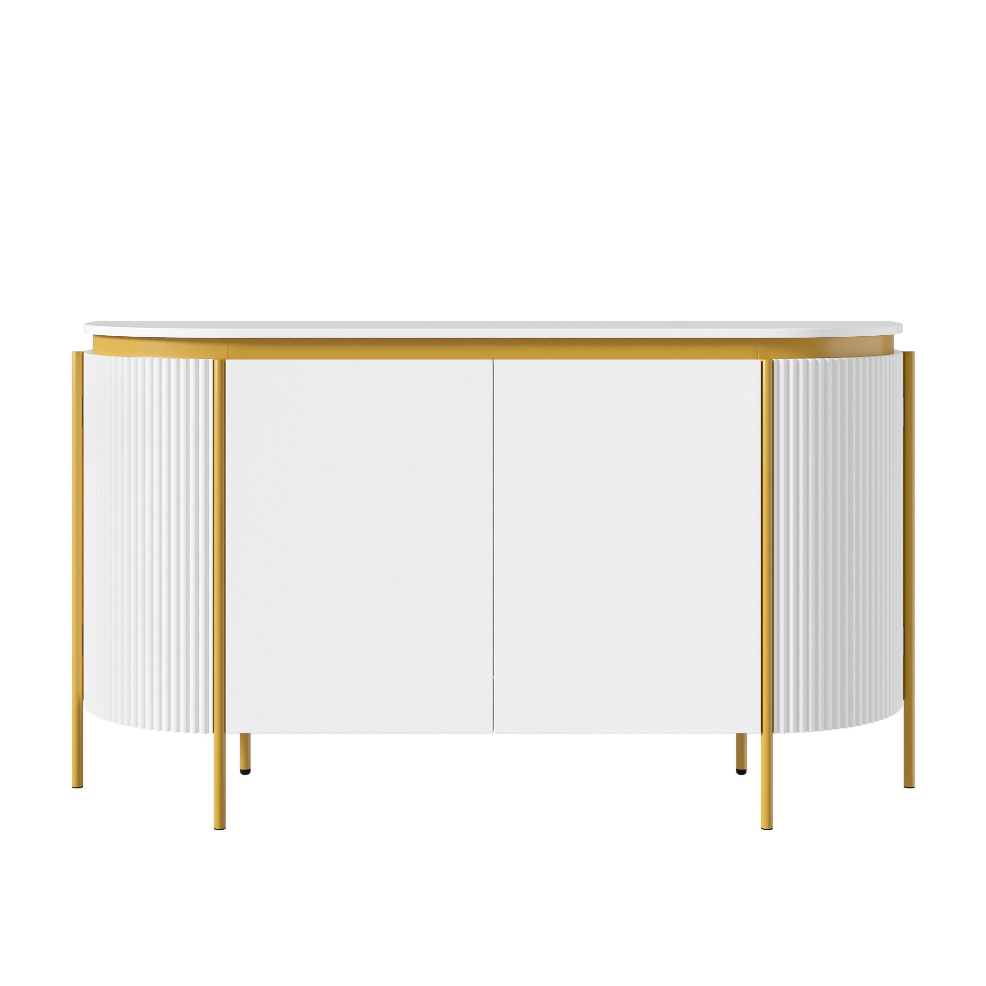 SIDEBOARD Oval 140cm MDF Riffel-Optik 4 Türen Gold-Details - Weiß, Holzwerkstoff (140/80/38cm) - Urban Meuble