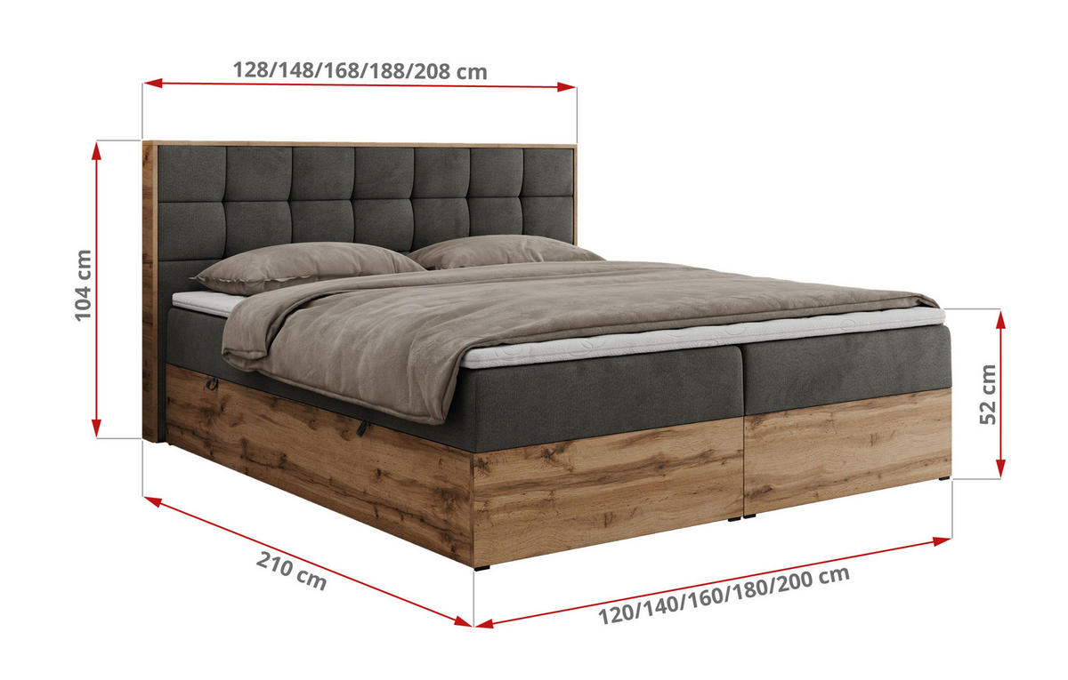 BOXBETT ALBERO 1 - 140/200 Dunkelgrau Velvet - H4 - Dunkelgrau, Holz/Textil (140/200cm) - MKS