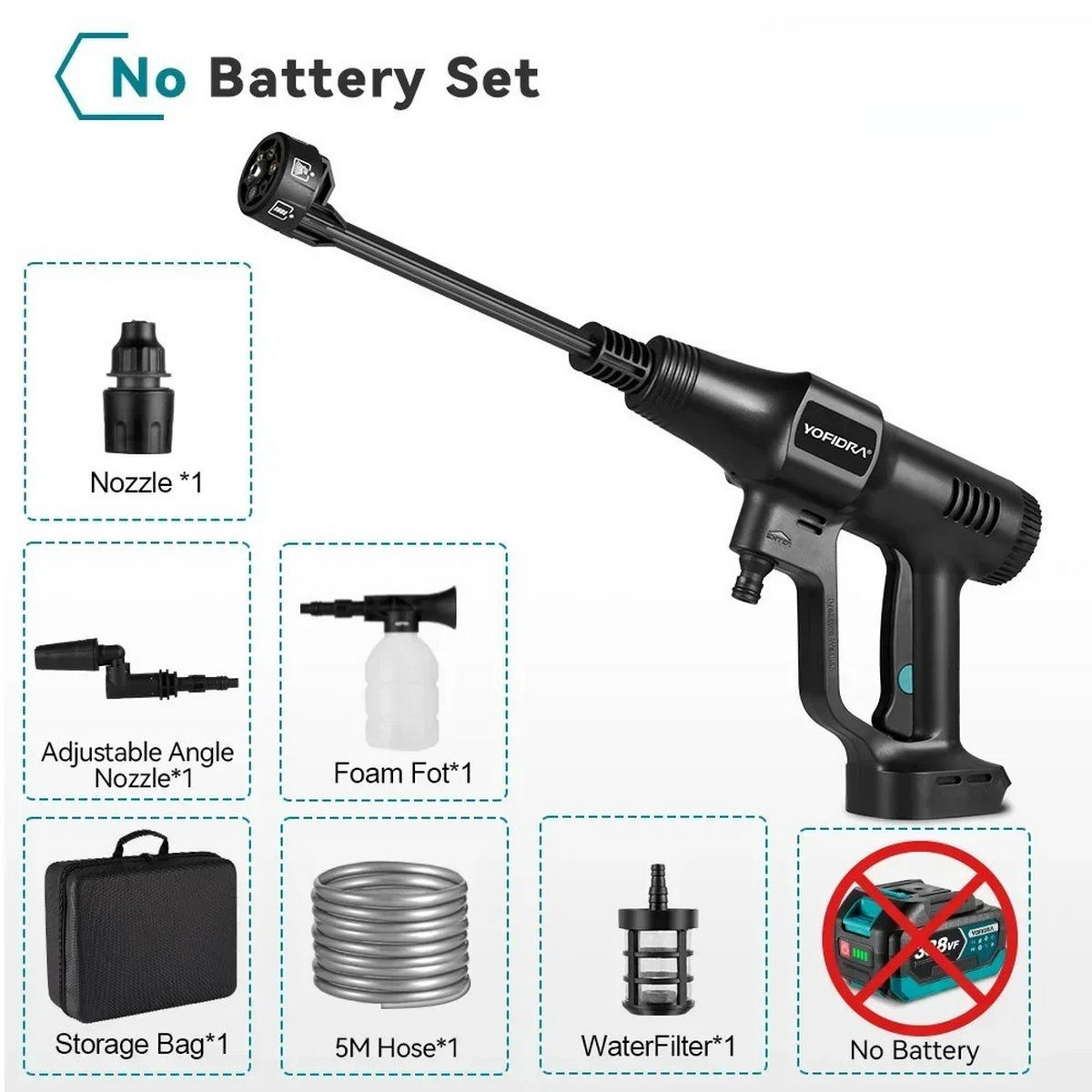 ELEKTRO-HOCHDRUCKREINIGER 6IN1 200Bar Bürstenloser für Makita Akku, Ohne Batterie - Schwarz, Kunststoff (41.5/23cm) - Coonoor