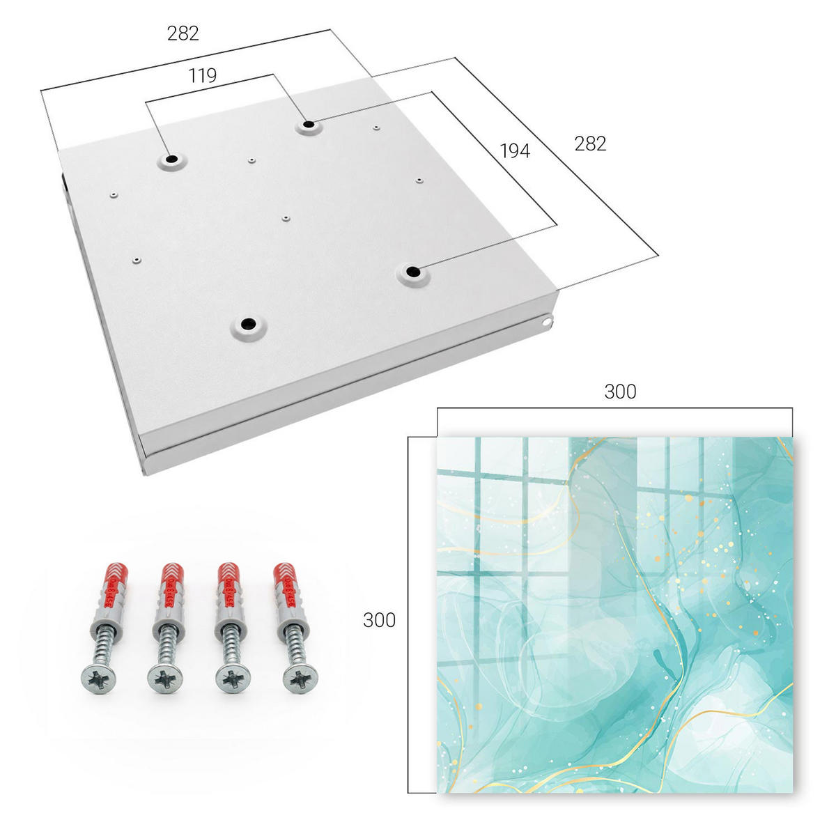 SCHLÜSSELBOX Weiß 30x30 cm – Türöffnung nach rechts - Türkisfarbene Eleganz - Türkis, Metall (30/30/5cm) - TULUP