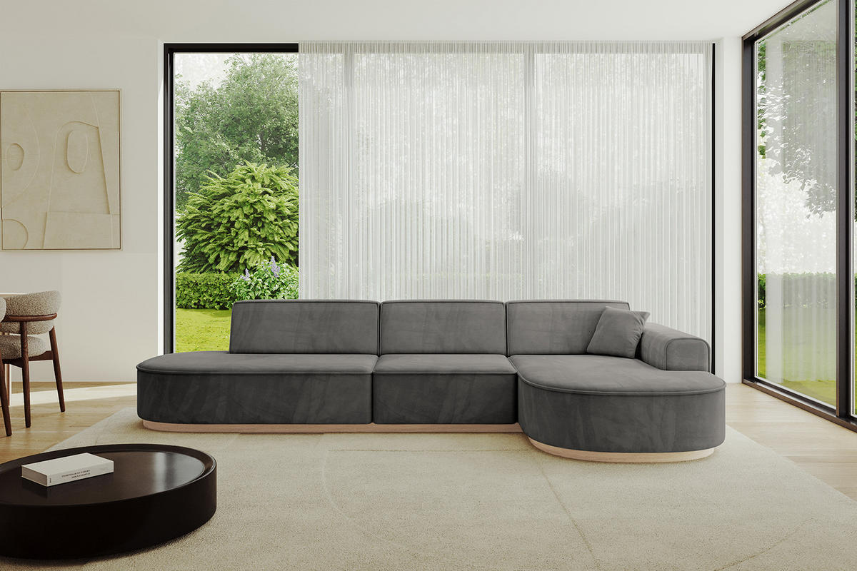 ECKSOFA Ottomane Rechts MARI-L2-v1 - 328x171x83 cm Dunkelgrau Velours - Dunkelgrau, Holzwerkstoff/Textil (171/328cm) - ALTDECOR