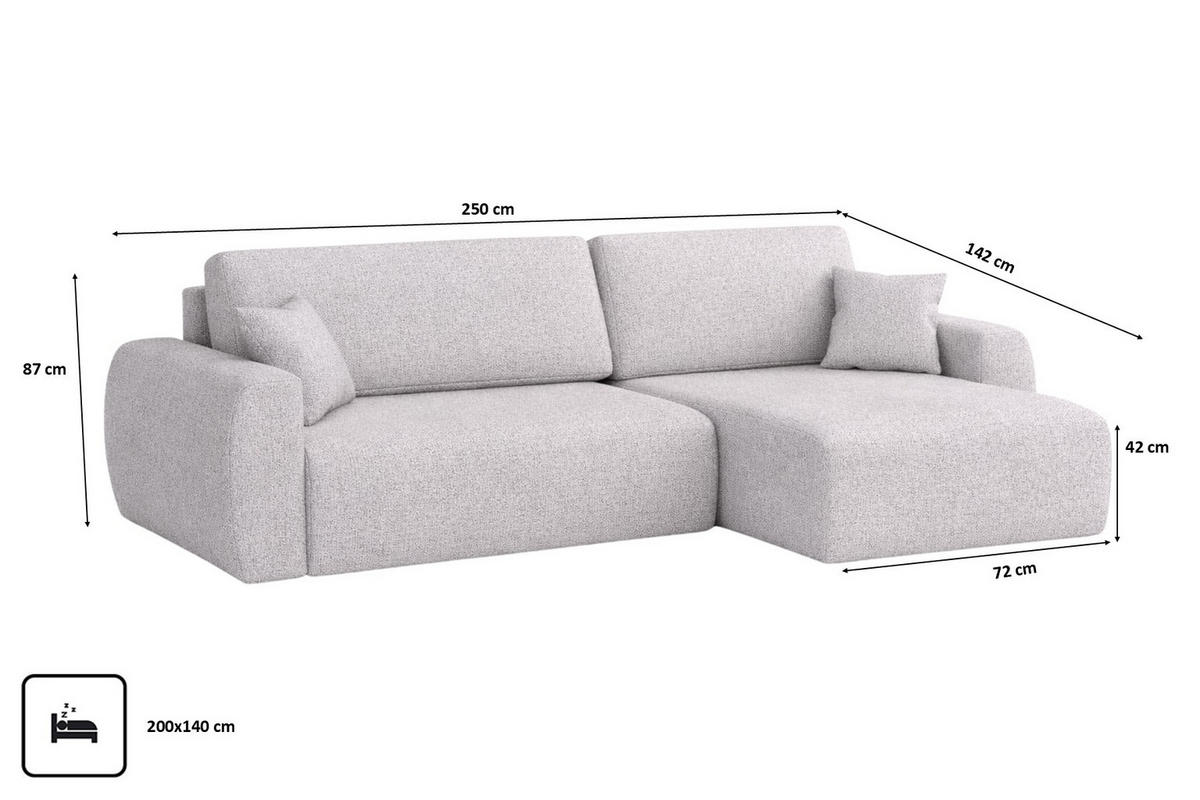 ECKSOFA Mit Schlaffunktion Ariel L, Chenille, Stoff Artico, Cement, Rechts - Hellgrau, Holz (250/142cm) - Kaiser Möbel