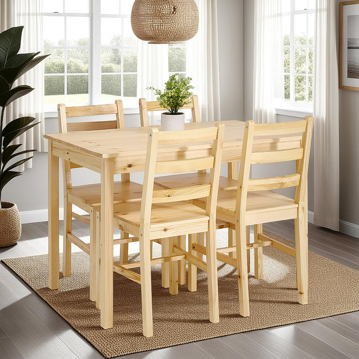 TISCHGRUPPE 108x65 cm natur mit 4 Stühlen - Naturfarben, Holz (65/86/108cm) - Homestyle4u