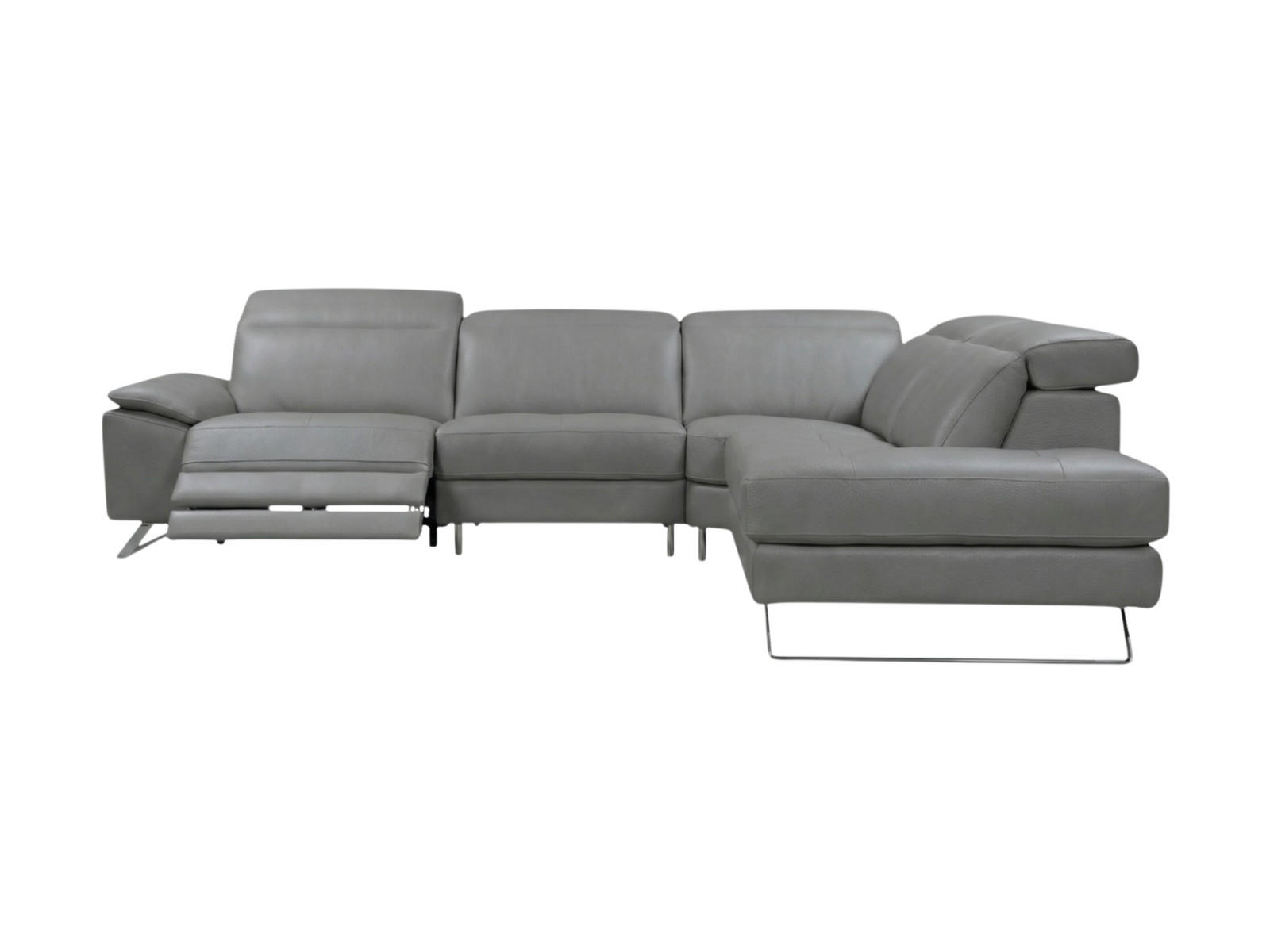 ECKSOFA Genius Echtleder mit 1 x Relaxfunktion Perlgrau - Hellgrau, Leder/Metall (264/230cm)