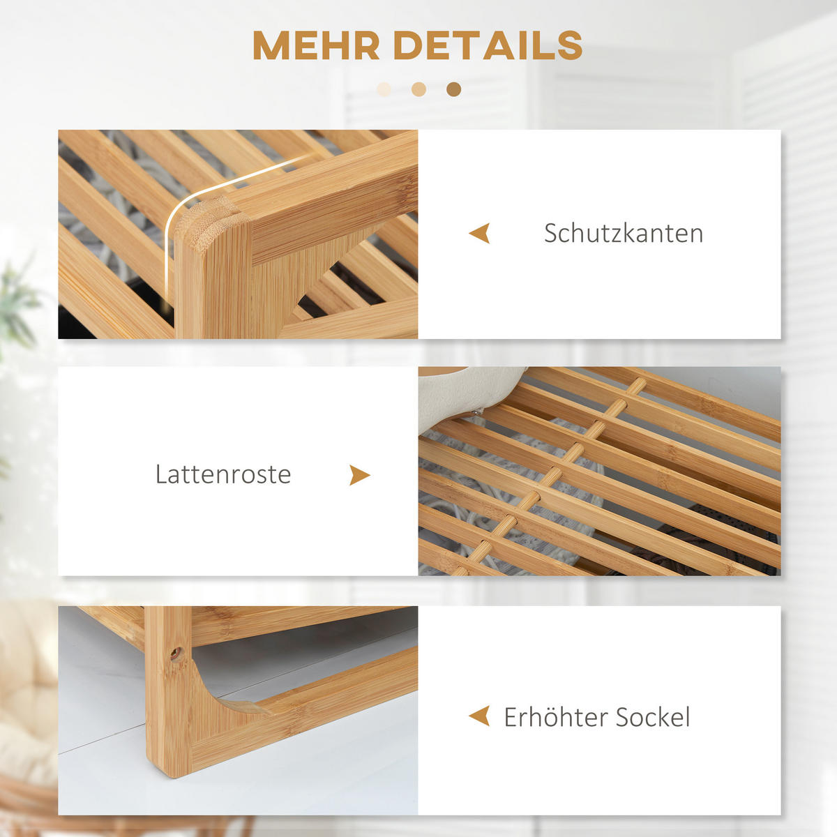 SCHUHREGAL mit 3 Ebenen, Schuhständer, Schuhablage für max. 9 Paar Schuhe - Naturfarben, Metall (33/51/76cm) - HOMCOM