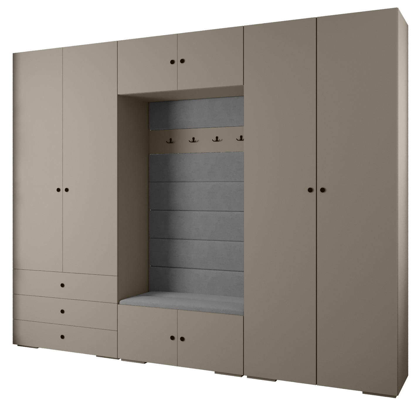 Abiks Möbel Garderoben-Set Kaschmir, Grau, Schwarz 300x236.7x47 cm