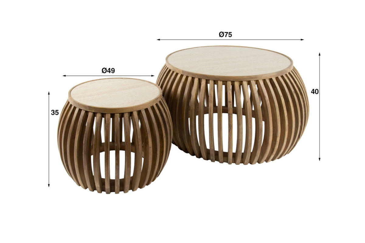 COUCHTISCH-SET ATUEL Weiß Keramik - Braun/Weiß, Mangoholz/Keramik (75/75/40cm) - KAWOLA