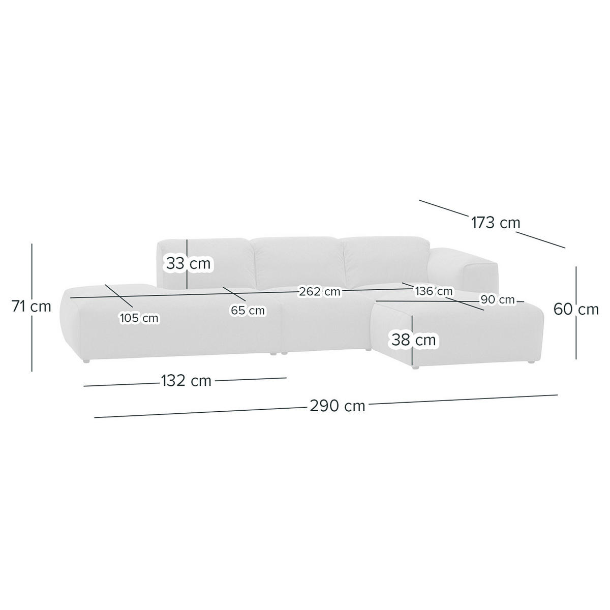 ECKSOFA mit Chaiselongue - Hellgrau/Schwarz, Kunststoff/Textil (290/173cm) - home24