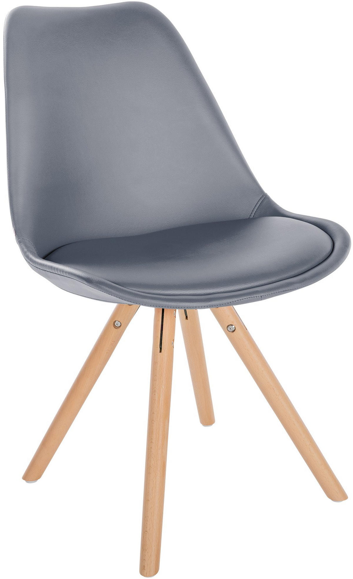 STUHL 4er Set Lederlook grau - Eukalyptusholzfarben/Grau, Holz/Textil (48/81/54cm) - CLP