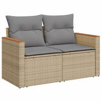 GARTENSOFA Mit Kissen 2-Sitzer Beige Poly Rattan - Beige, Kunststoff (124/69/62cm) - vidaXL