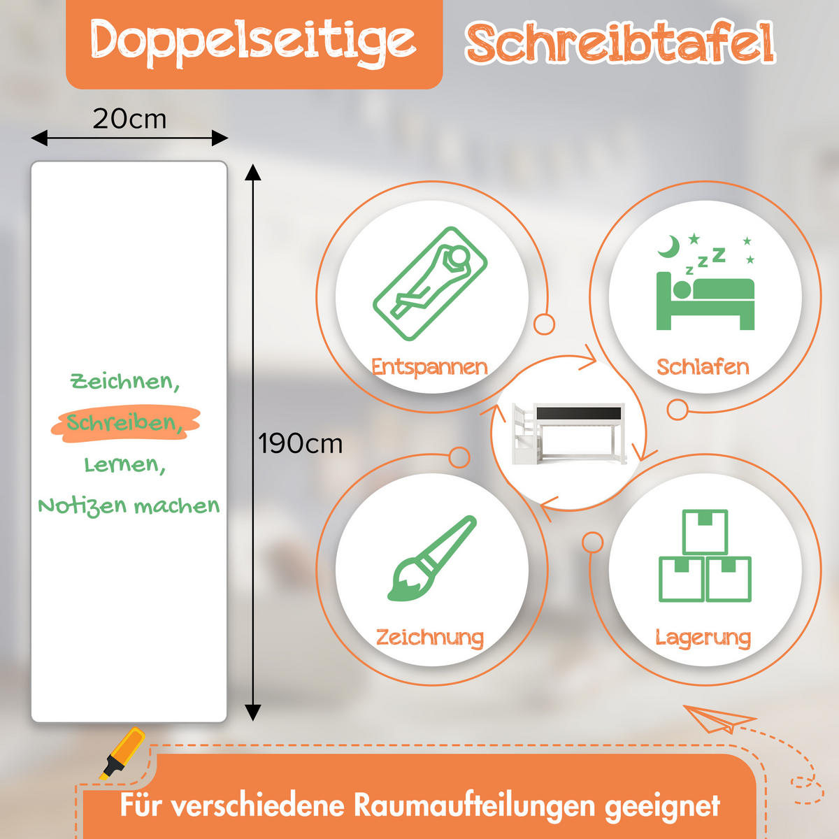 HOCHBETT aus Massivholz und MDF 90/200 cm mit Tafel, Stauraumtreppe und Rausfallschutz, Weiß - Weiß, Textil - Redom