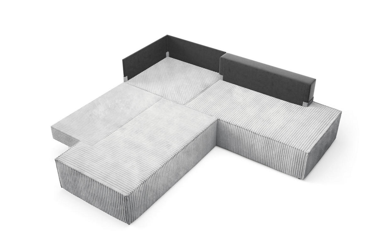 ECKSOFA TESSO II R-S Grau Kordstoff mit Schlaffunktion - Grau, Holz (254/254cm) - MASSENO