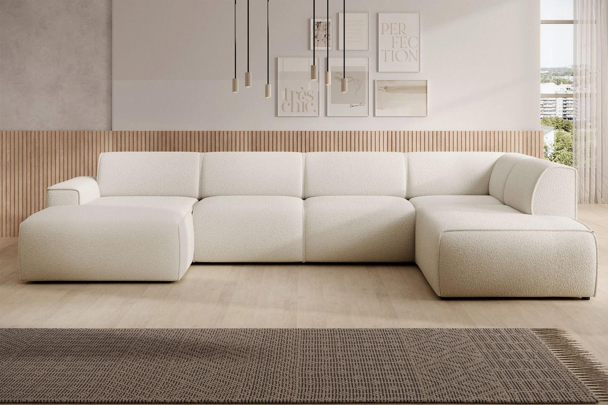WOHNLANDSCHAFT Bouvi Creme rechts - Creme/Schwarz, Kunststoff/Textil (220/378cm) - Selsey