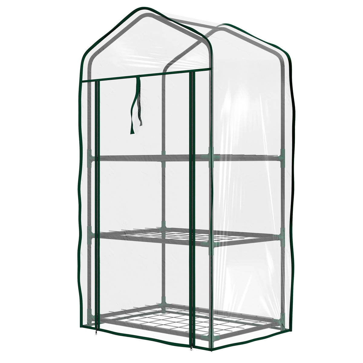 GEWÄCHSHAUS DE-11961 mit 3 Etagen & Reißverschlusstür Transparent & Grün - Transparent, Kunststoff (39/127/59cm) - ComfortXL