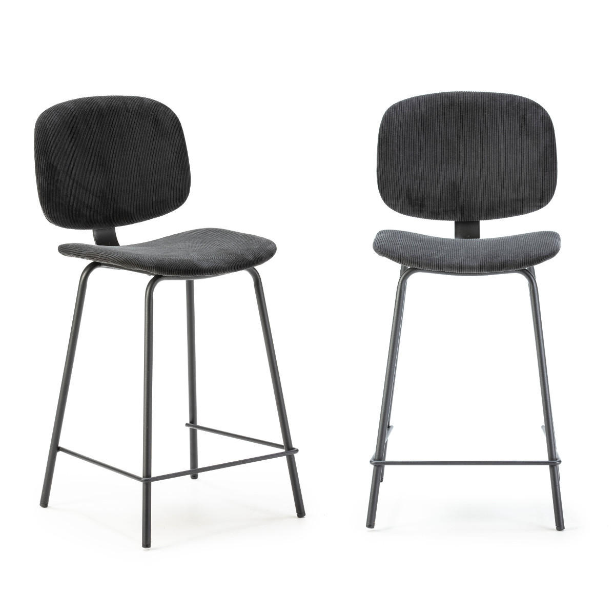 HOCKERN (Set aus 2) aus cordstoff mit schwarzen metallbeinen - arus 44/50/65 cm - Schwarz, Textil (50/65/44cm) - Calicosy