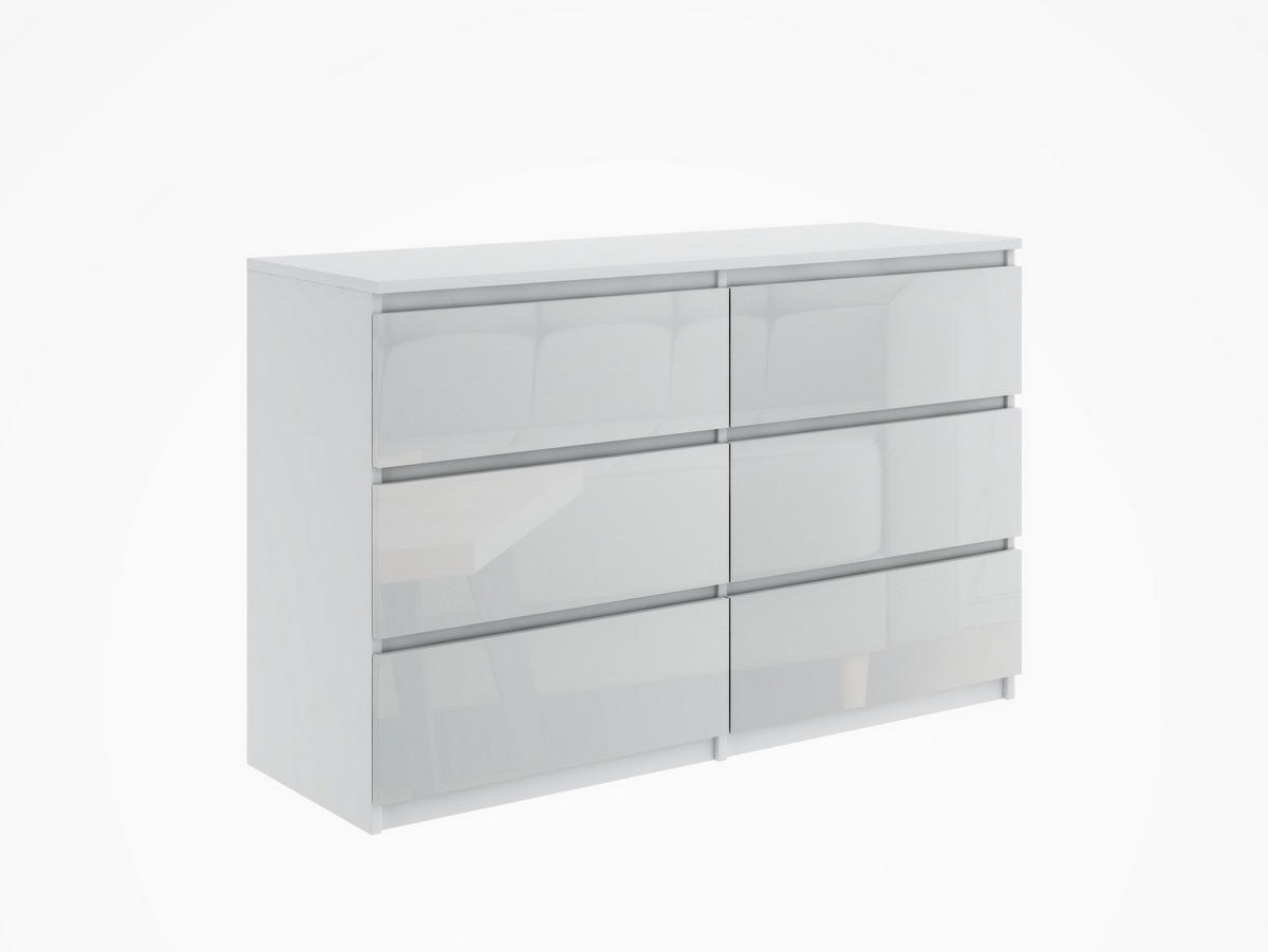 KOMMODE mit 6 Schubladen 120 cm weiß glanz - Weiß Hochglanz, Holzwerkstoff (120/76/35cm) - EMIX24