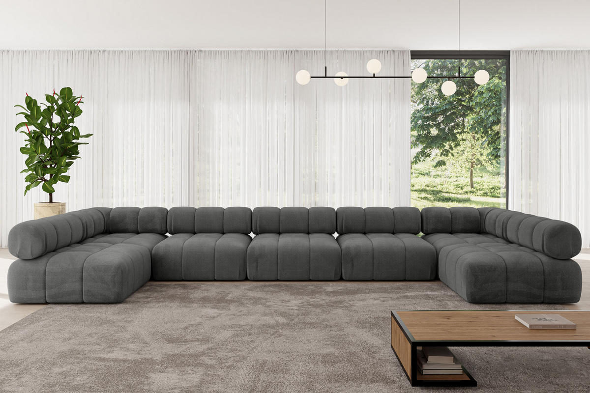 WOHNLANDSCHAFT modulares Sofa Garvo-U3 - 475x190x70 cm Dunkelgrau Velours - Dunkelgrau, Holzwerkstoff/Textil (475/70/190cm) - ALTDECOR