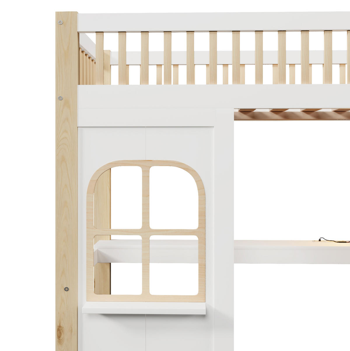HOCHBETT 90/200 cm Weiß/Natur aus Kiefernholz und MDF mit Schreibtisch - Weiß, Holz (140/200cm) - OKMYHOME
