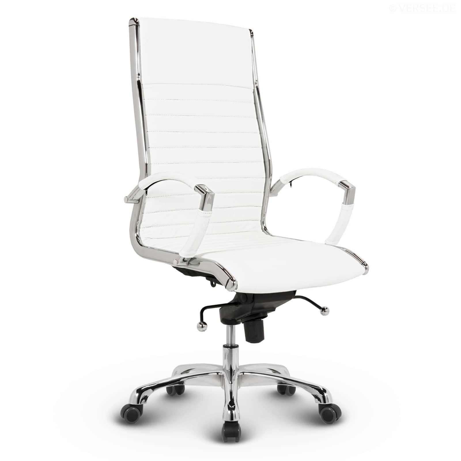 BÜROSTUHL Montreal Echtleder Weiss – ergonomisch, 150 kg belastbar, Sitzhöhe 46-54cm - Weiß, Leder/Metall (60/115/60cm) - Versee