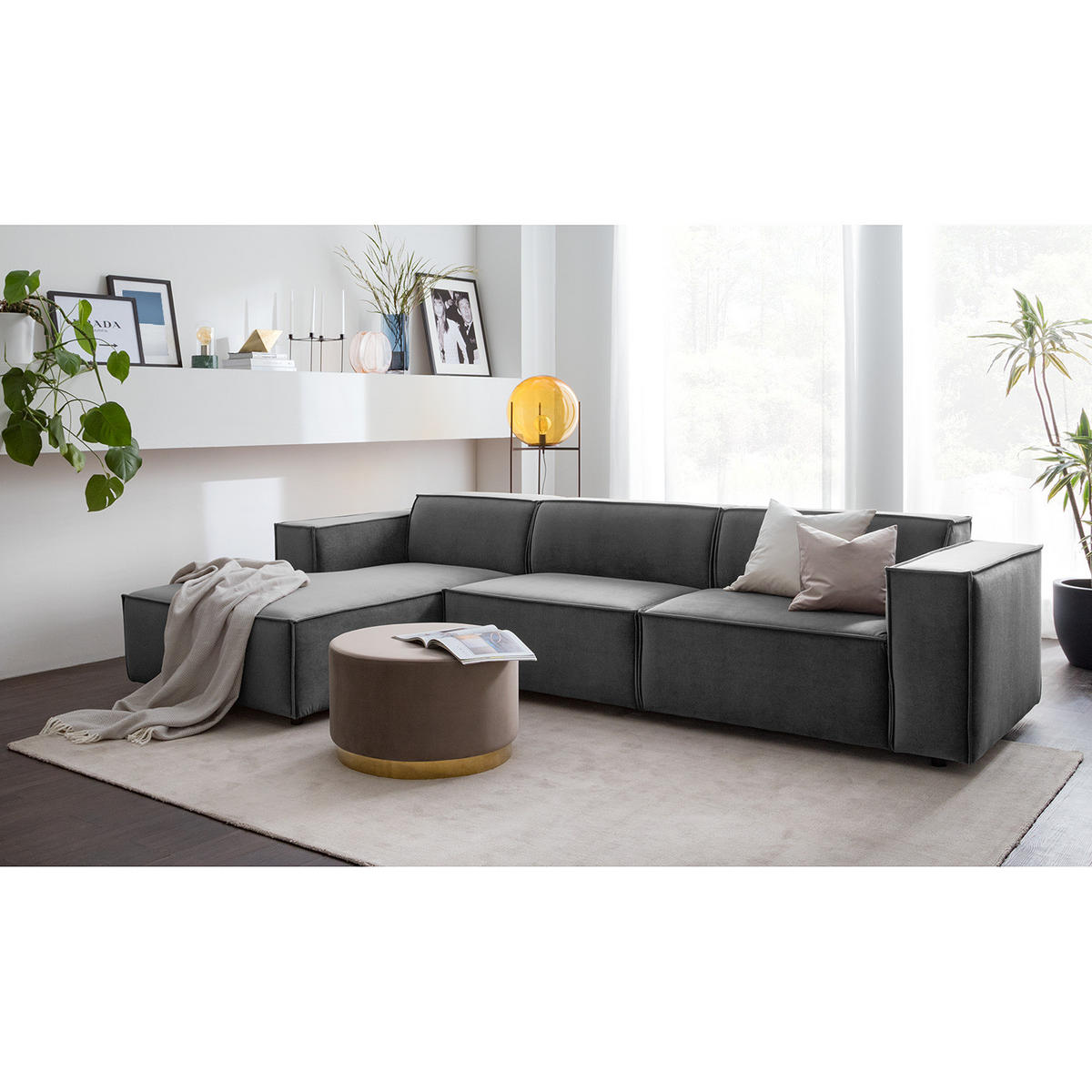 ECKSOFA mit Longchair - Schwarz/Grau, Kunststoff/Textil (294/177cm) - home24
