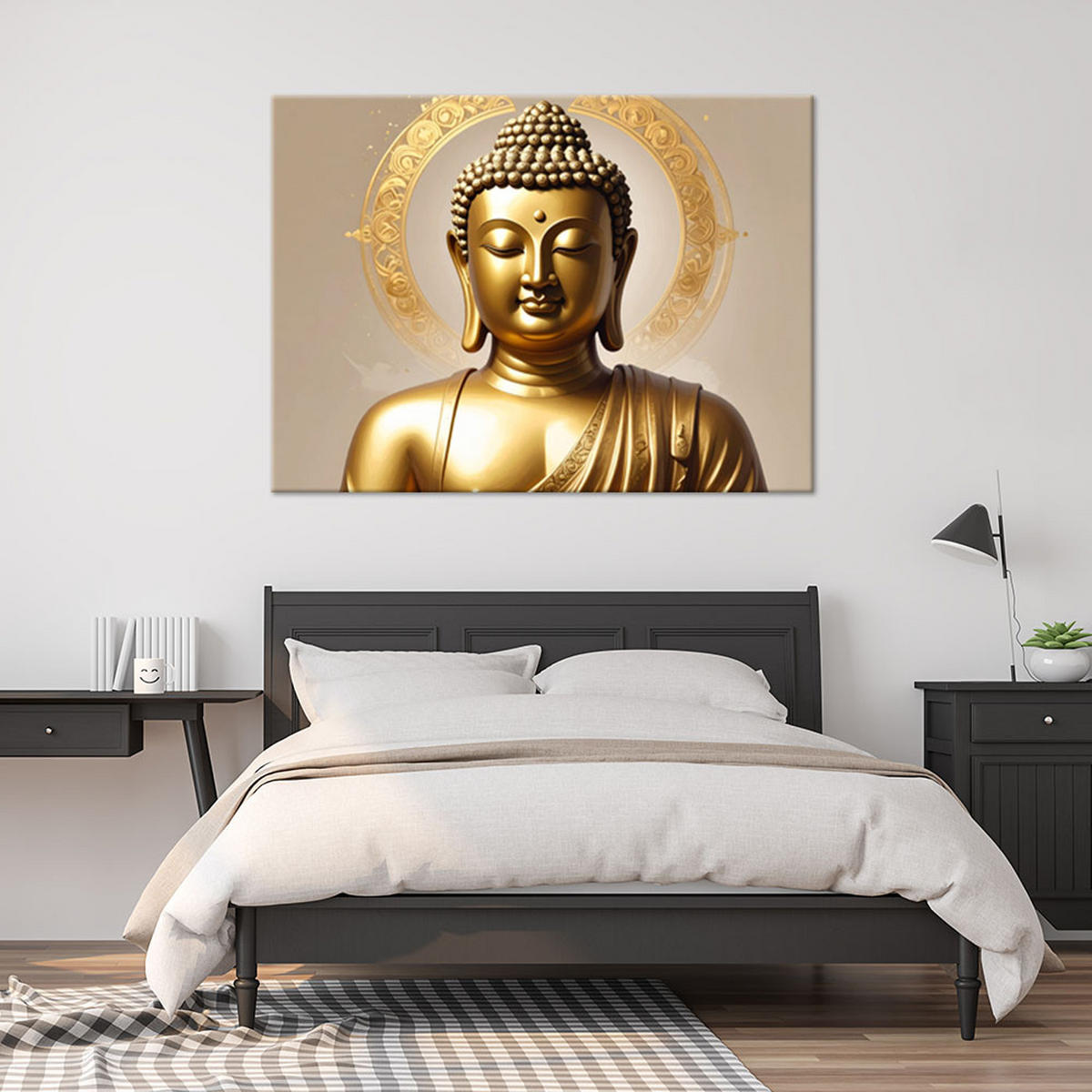 LEINWANDBILD, Goldener Buddha vor elegantem hellem Hintergrund - Goldfarben, Textil (60/40cm) - Feeby