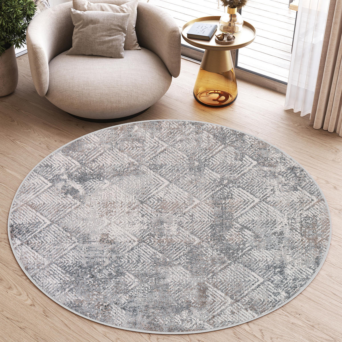 TEPPICH VALLEY Hellgrau Rund 240/240 cm - Hellgrau, Textil (240/240cm) - Tapiso