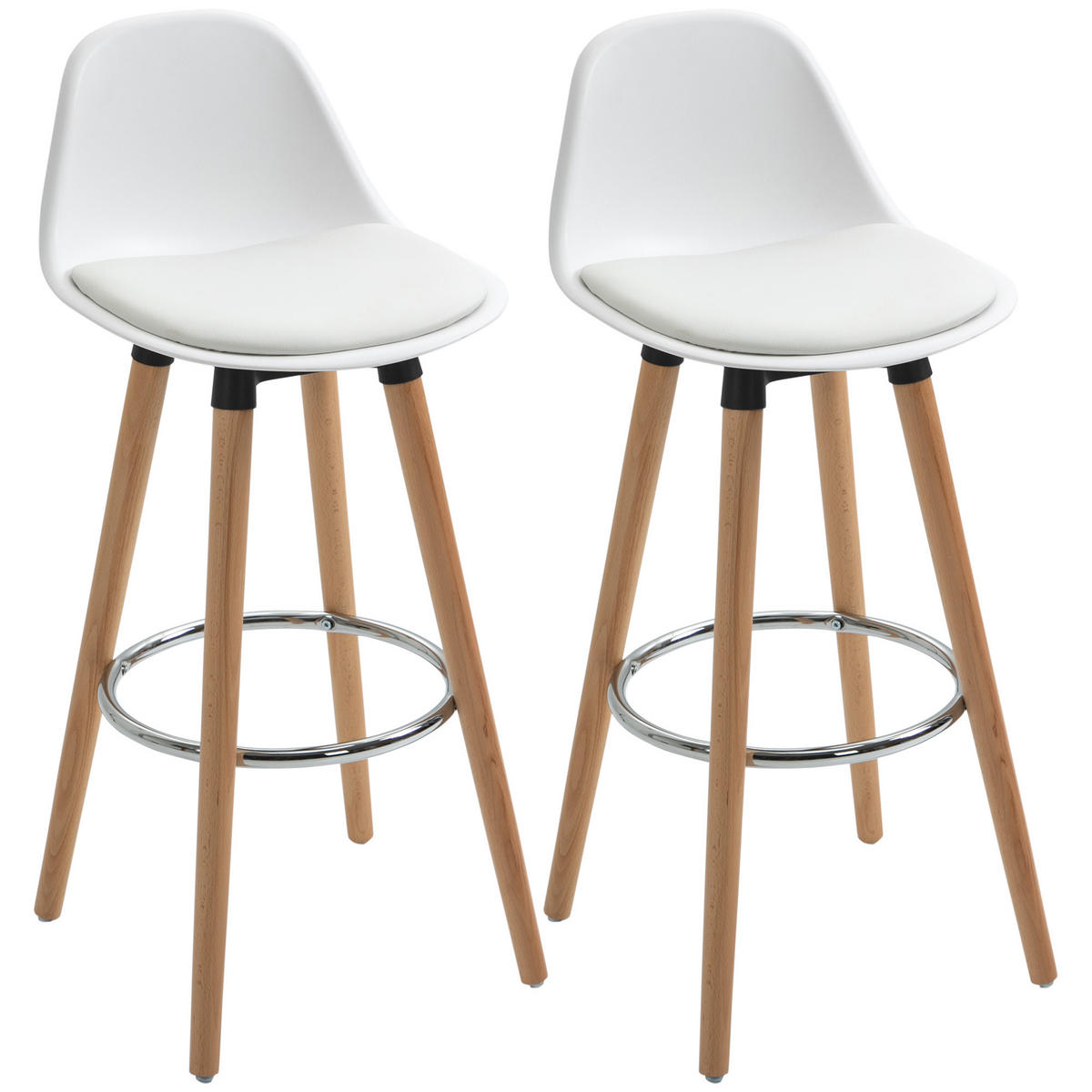 BARHOCKER 2er-Set DE-08050 Skandi-Design mit Fußstütze Weiß - Weiß, Holz (43/91/43cm) - ComfortXL