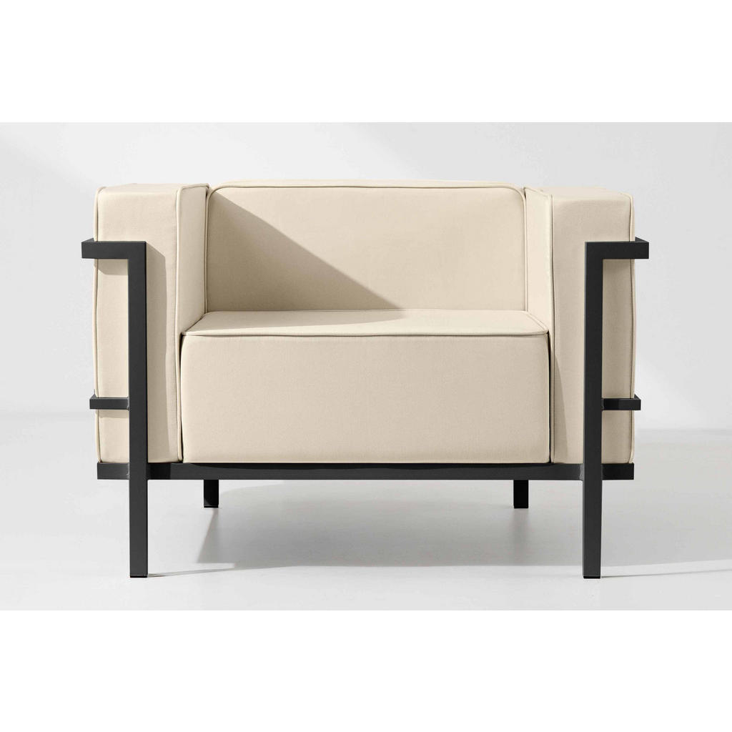 Thumbnail - Konsimo® Gartensessel, Dunkelgrau, Creme, Metall, Textil, 1-Sitzer, Füllung: Schaumstoff, Rechteckig, 99x70x69 cm, Herge...