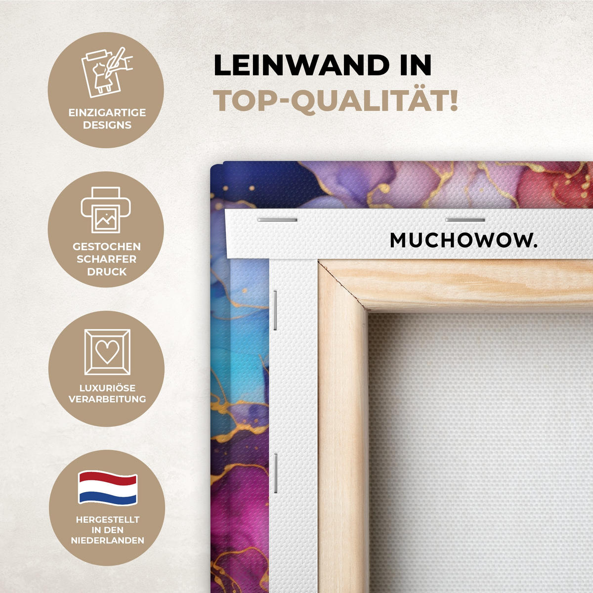 LEINWANDBILD Marmor - Bunt - Abstrakt Deko Wohnzimmer 20x20 cm - Multicolor, Textil (20/20cm) - MuchoWow