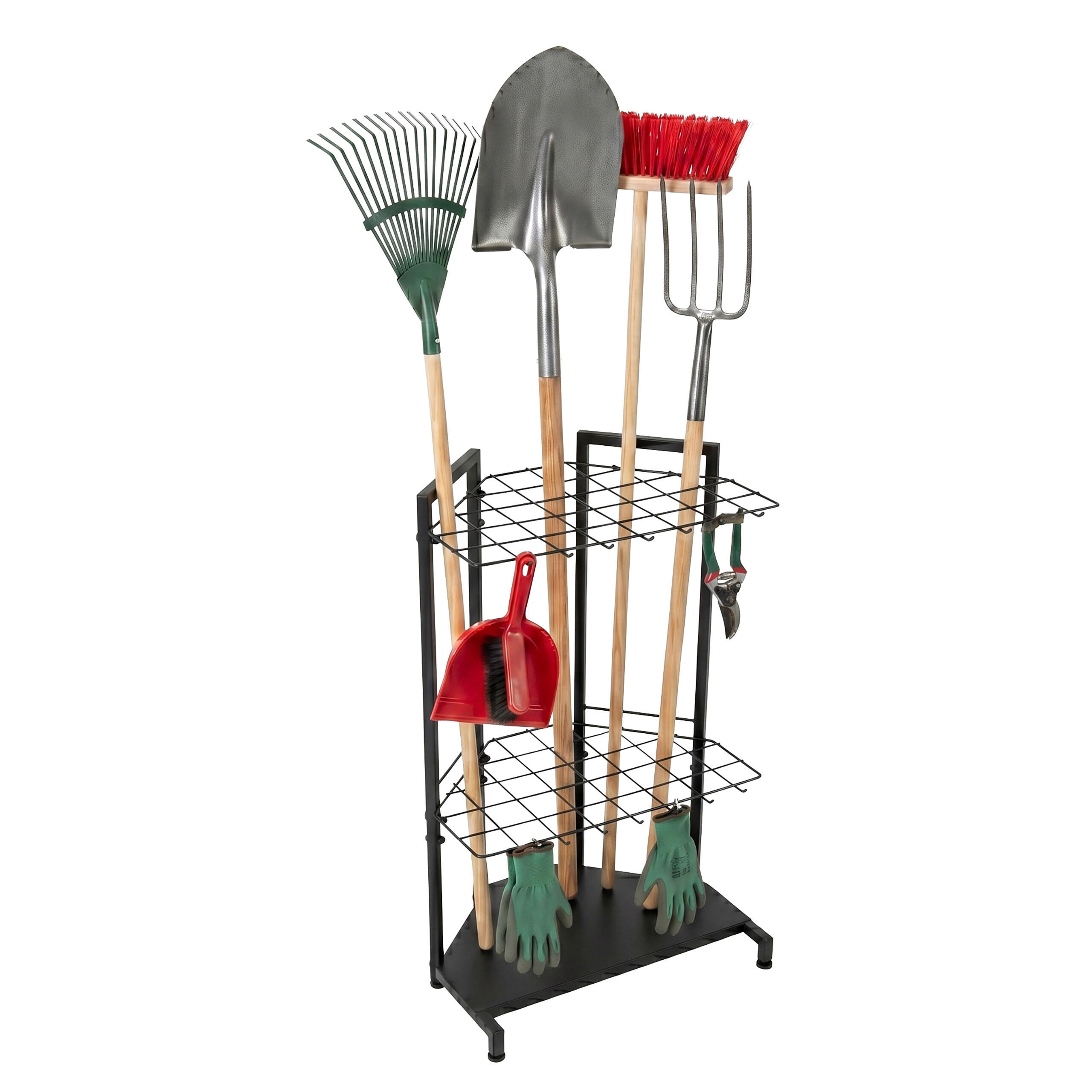 GARTENGERÄTESTÄNDER Schwarz Stahl 2 Ebenen für 34 Werkzeuge - Schwarz, Metall (43/66/32cm) - Relaxdays