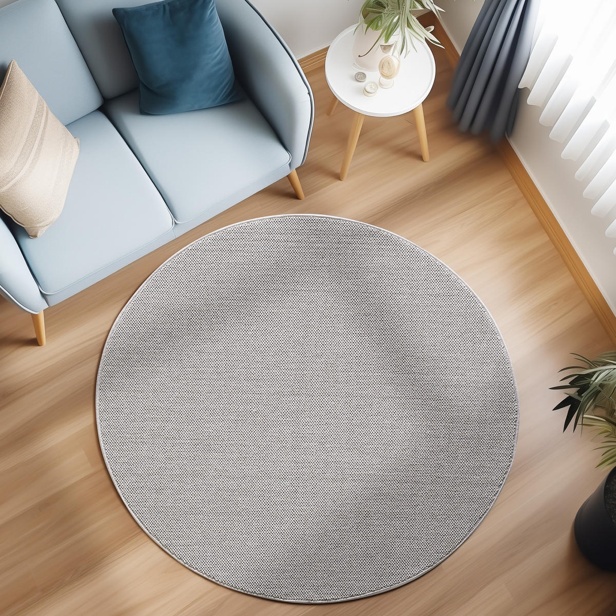 TEPPICH Kurzflor Flachgewebe Uni-Design Polypropylen Wohnzimmer Silber Rund 160x160 - Silberfarben, Textil (160/160cm) - KADIMA DESIGN