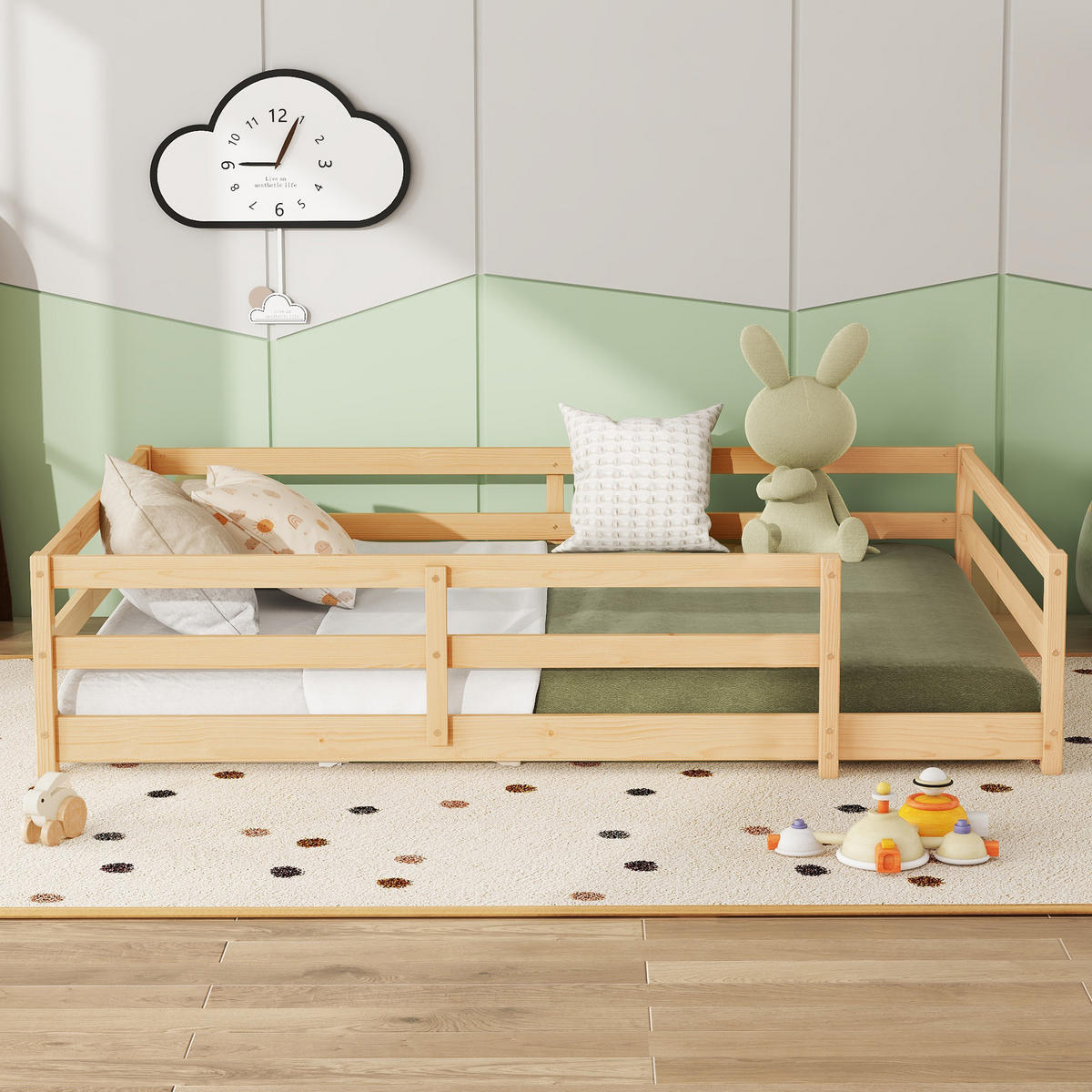 KINDERBETT 140/200 cm in Natur mit Lattenrost und Umrandung - Naturfarben, Holz/Holzwerkstoff (140/200cm) - WISHDOR