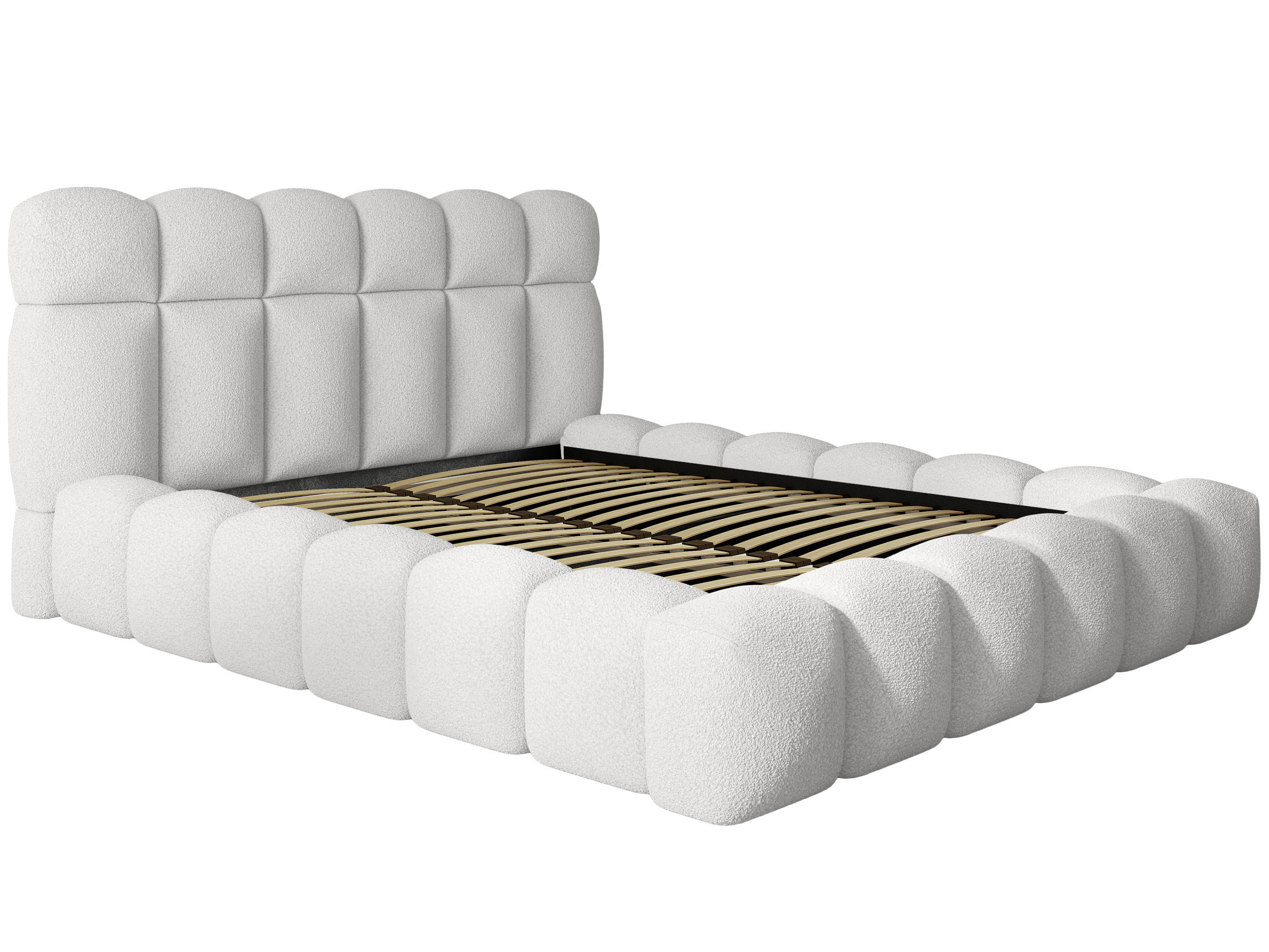 POLSTERBETT Mira XL Off-White 160/200 cm Boucle mit Bettkasten - Weiß, Textil/Metall (160/200cm) - wonello