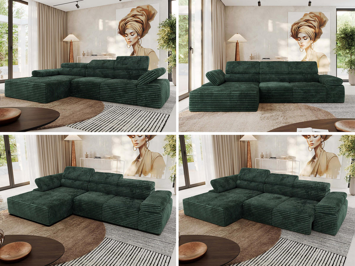 ECKSOFA RILASSO L Grün Cord - links - Schwarz/Grün, Kunststoff/Textil (296/174cm) - MKS