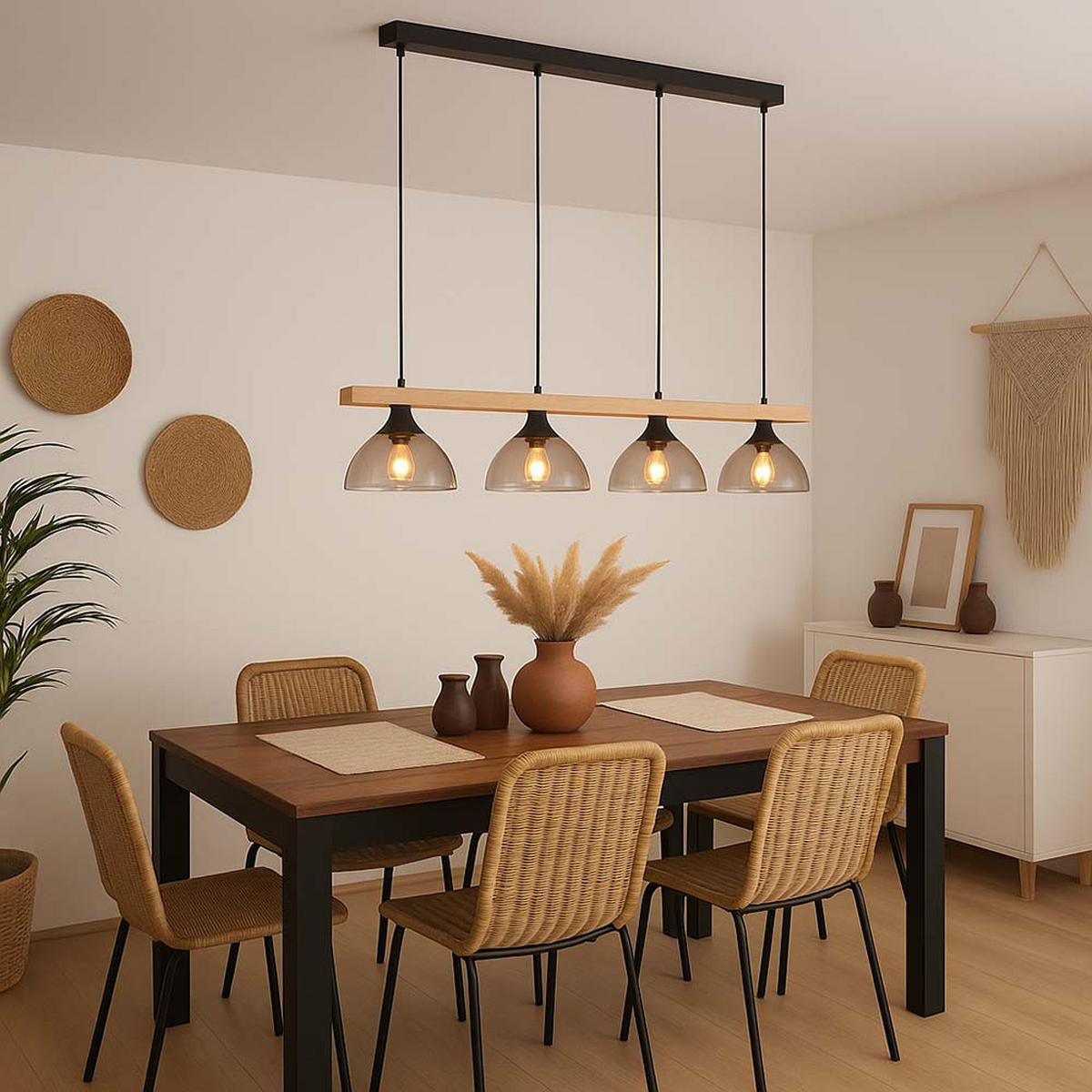 LED TISCHLEUCHTE Lindi Braun Holz Glas - Braun, Holz (96/17/150cm) - Globo Lighting