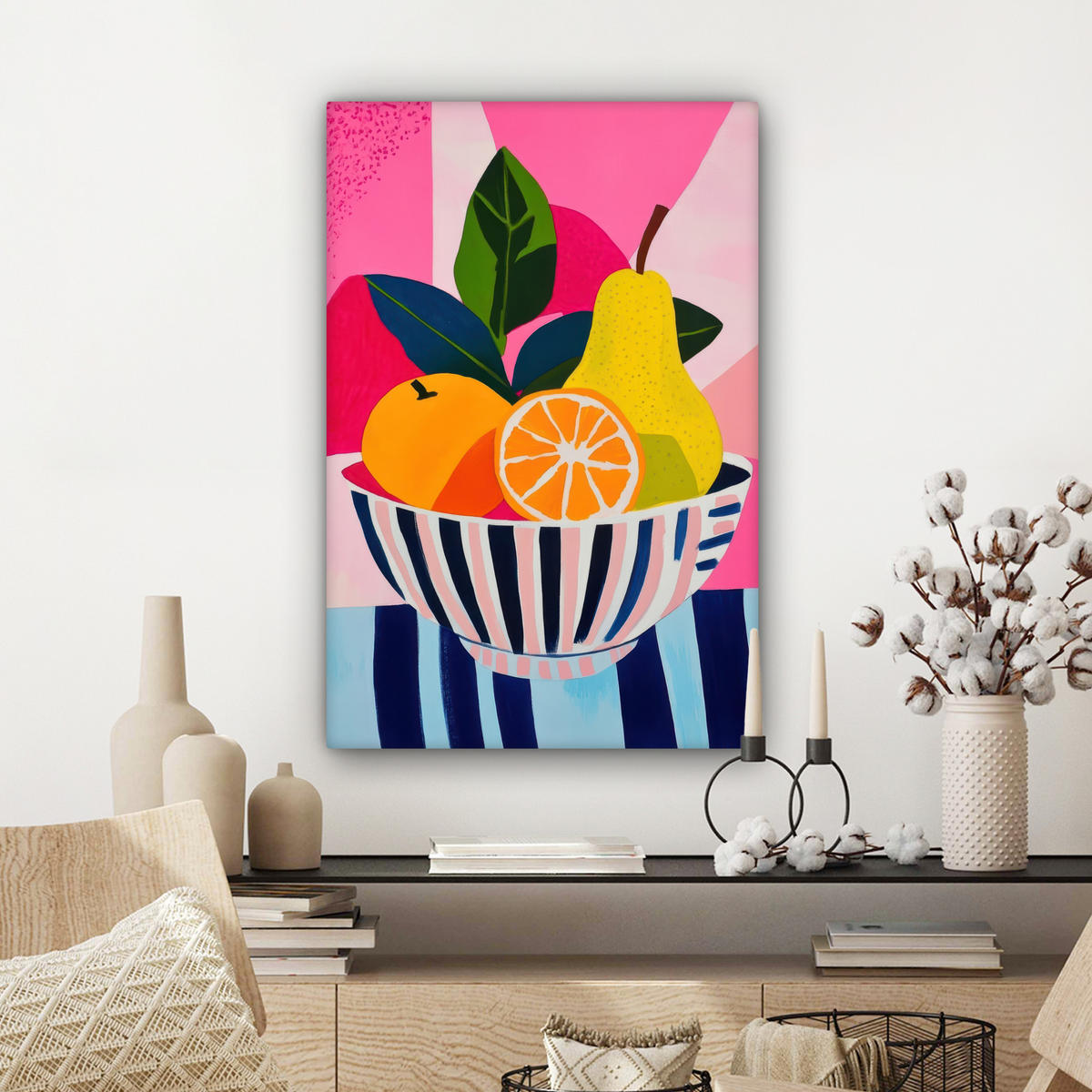 LEINWANDBILD Obst - Abstrakter Hintergrund - Rosa Wanddeko Schlafzimmer 60x90 cm - Pink, Textil (60/90cm) - MuchoWow